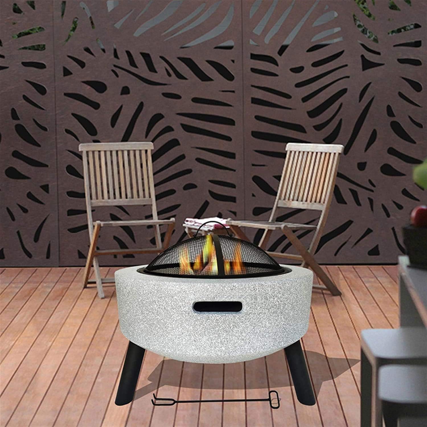 Fire Pits Outdoor Wood Burning Outdoor Fire Pits Fire Bowl, Magnesia Barbecue Grill, Used for Outdoor Garden Fire Pit Heating/Barbecuing, Garden Terrace with Cover BBQ Cooking for Outsi