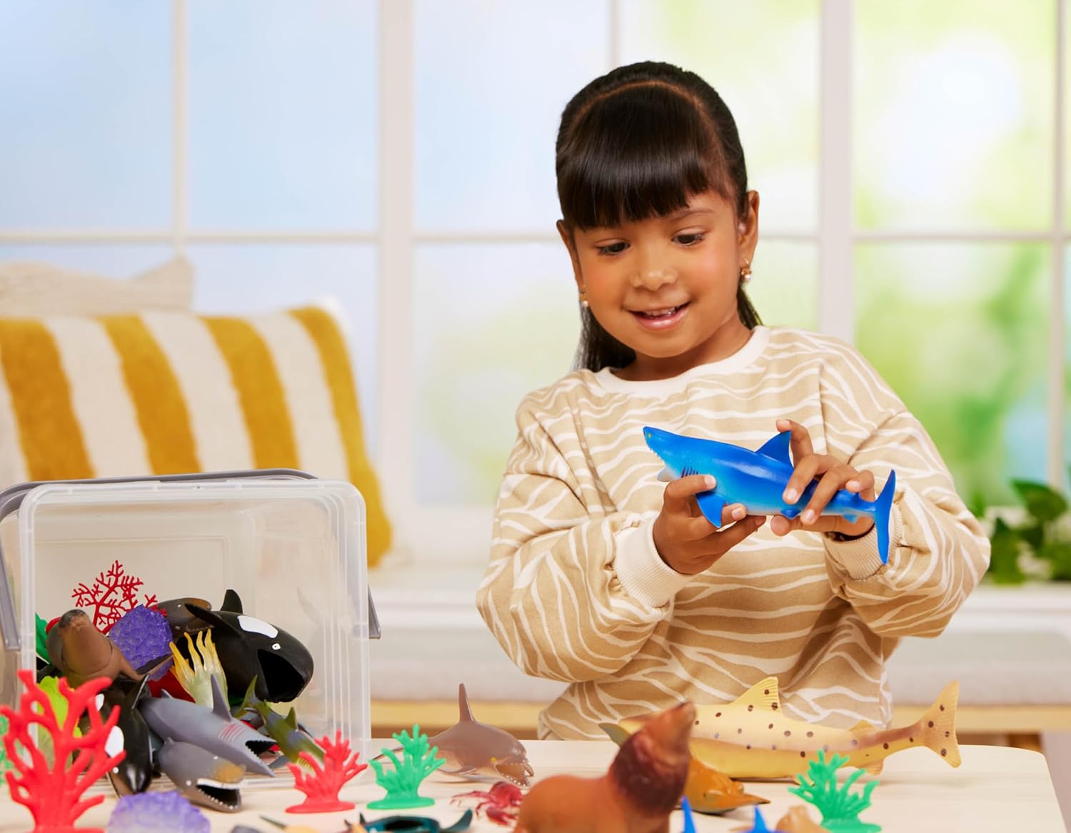 Terra by Battat – 60 Pieces Marine World Realistic Ocean Animal Toy Set – Plastic Sea Animal Figurines & Accessories – Includes Shark, Whale, Dolphin & More for Kids & Toddlers 3+ Years