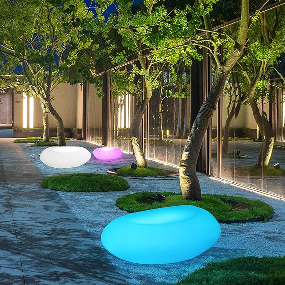 KWOKING Decorative Solar Lights Cute Outdoor LED Stone Light Luminous Cobblestone Lamp Ground Lighting for Front Lawn Garden in White 34