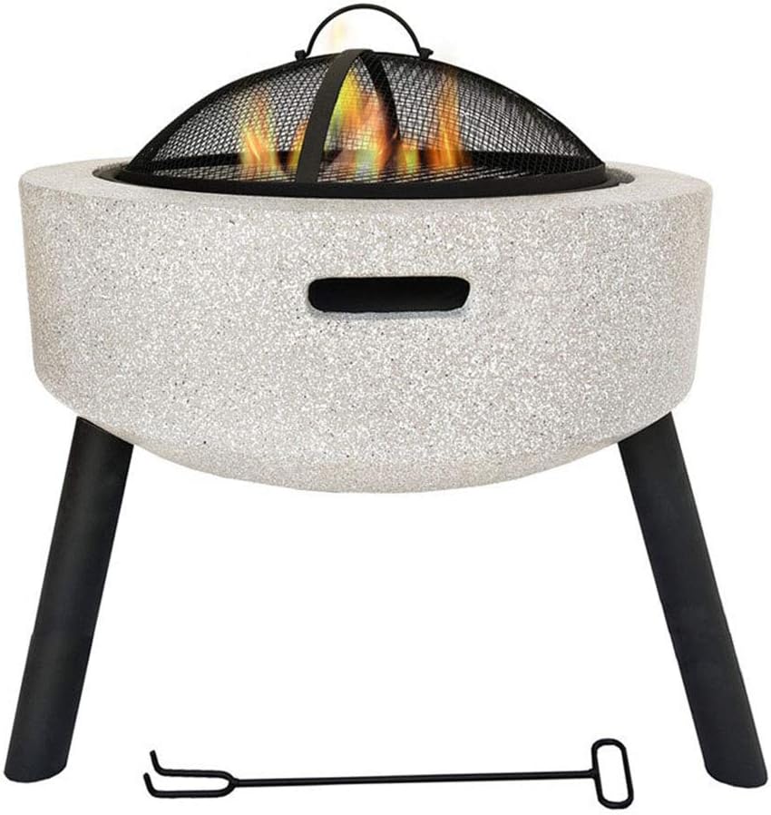 Fire Pit with Grill Shelf,Geo Fire Pit Bowl with Triangle Bracket Magnesium Oxide Material Outdoor Garden Fire Pit with Mesh Cover for Outdoor,Garden,Barbecue,Camping