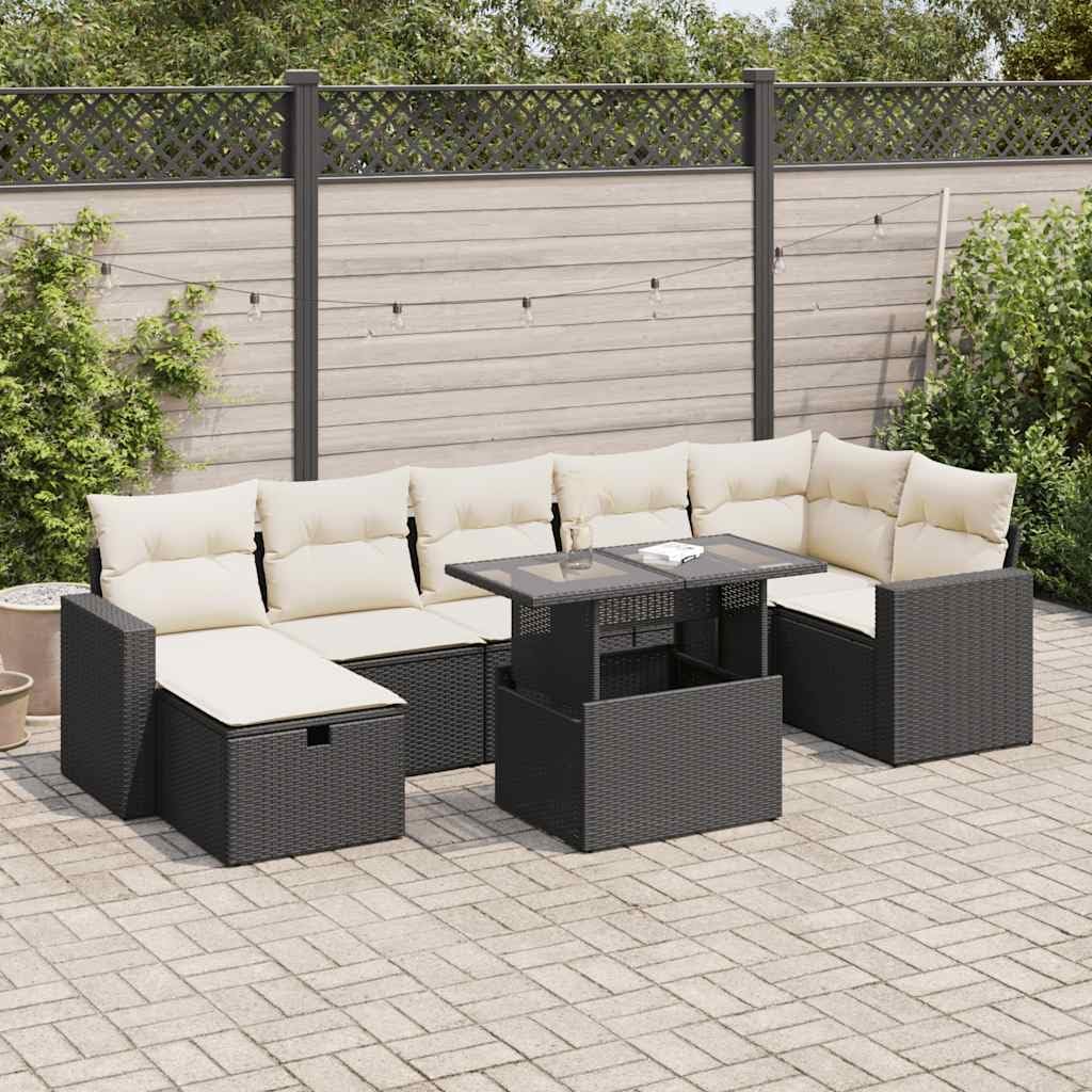 8-Piece Garden Sofa Set Black Cream White Modular Outdoor Furniture with Removable Cushions Weather-Resistant Poly Rattan and Steel Frame for Patio Balcony Lounge
