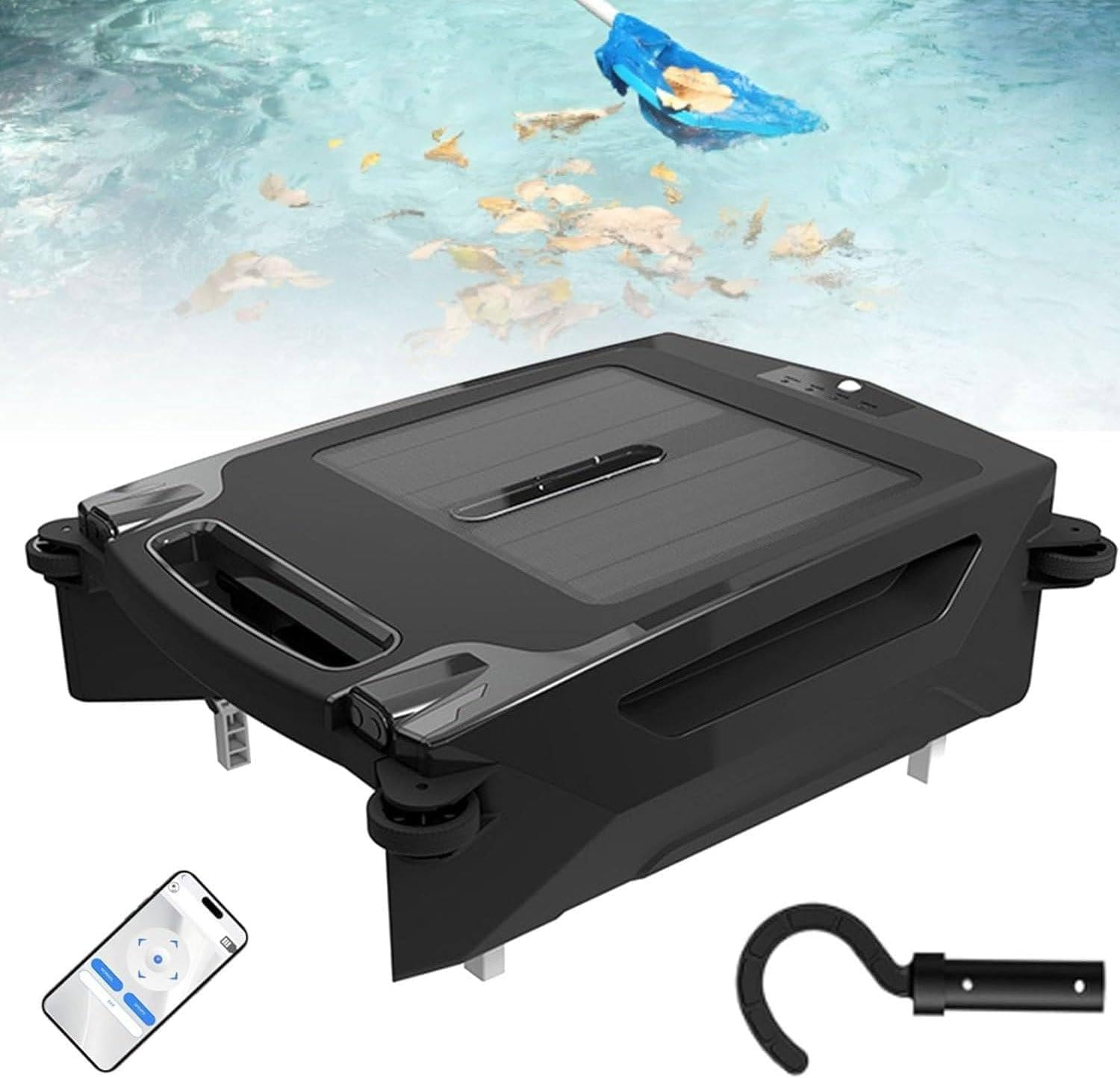 Pool Vacuum Cleaner Robot, Solar Powered Cordless Pool Cleaner Robot, Solar & Fast Dual Charging, Obstacle Avoidance, 3.4L Large Debris Bag, APP Support, 2 Speed Modes