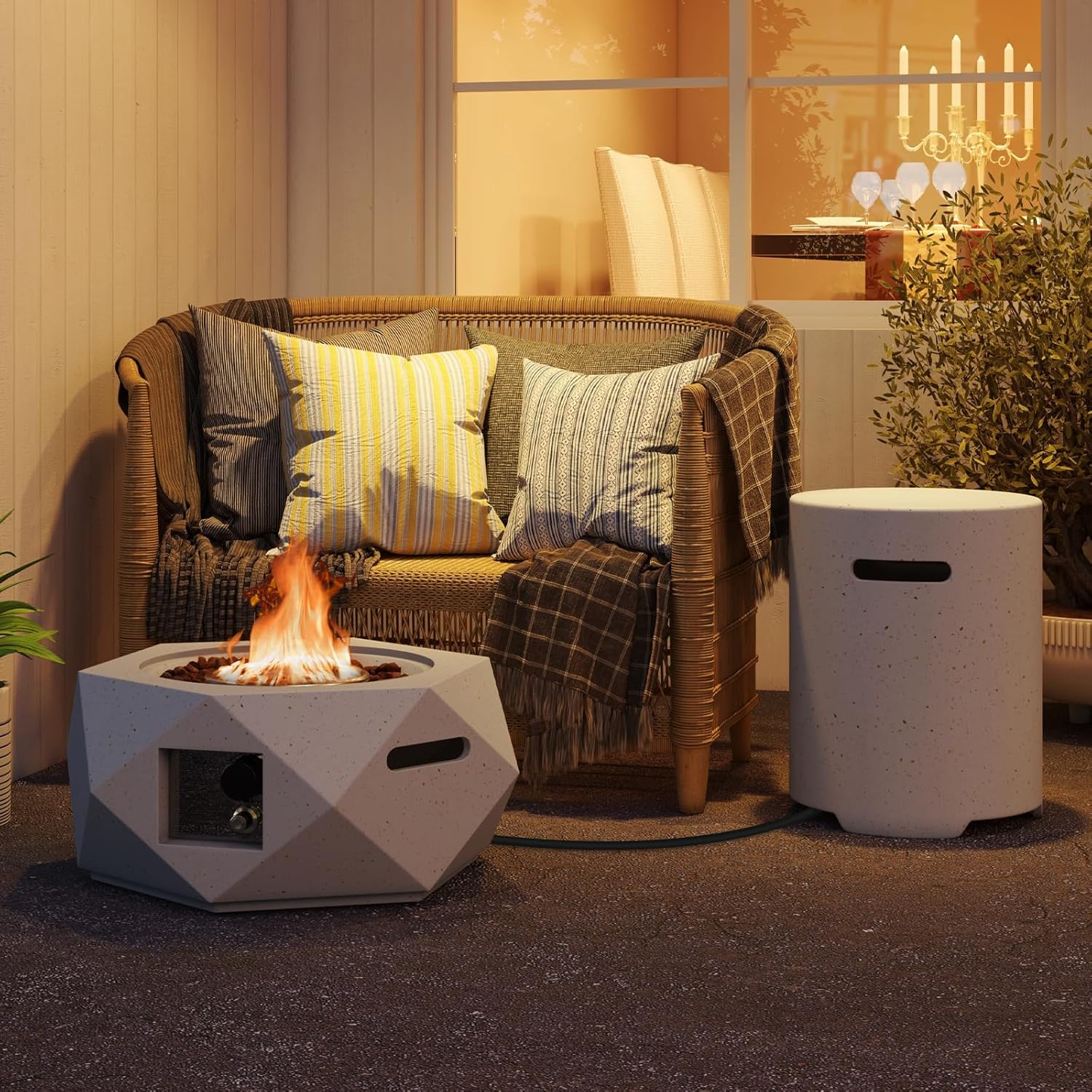 Tangkula Propane Tank Cover Table, 20 LB Propane Tank Storage Box, φ16 x 20.5 Inch Terrazzo Tank Hideaway Table with Side Handles and Protective Cover, Outdoor Side Table for Gas Fire Pit