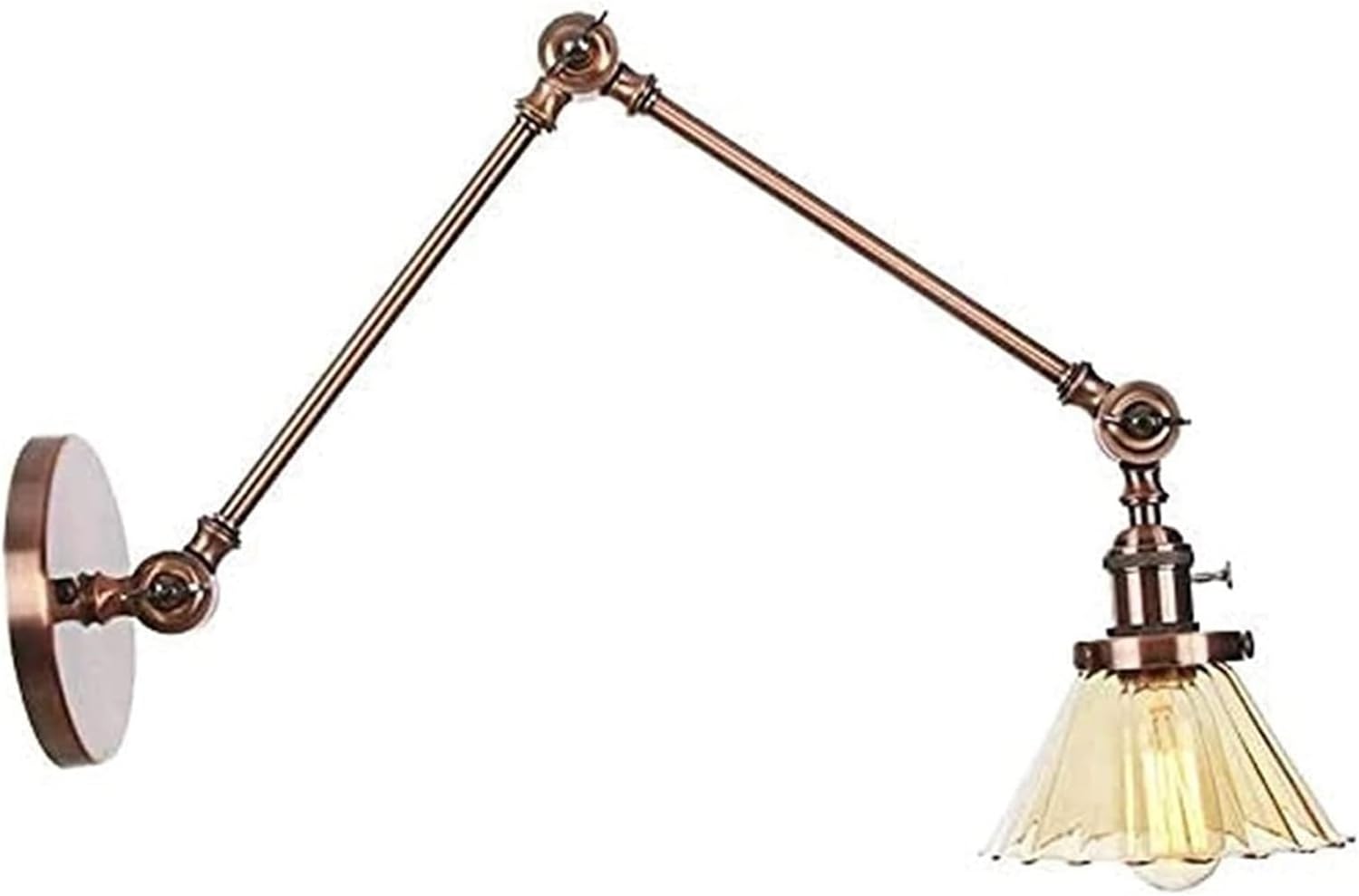 Wall Lamp Wall Light Farmhouse Porch Garage Wall Sconce Light E27 Socket Industrial Wall Lamp Brass Arm Swing with Amber Glass Shade Hardwire Lighting Fixture Compatible with Decor Headboard Bathr