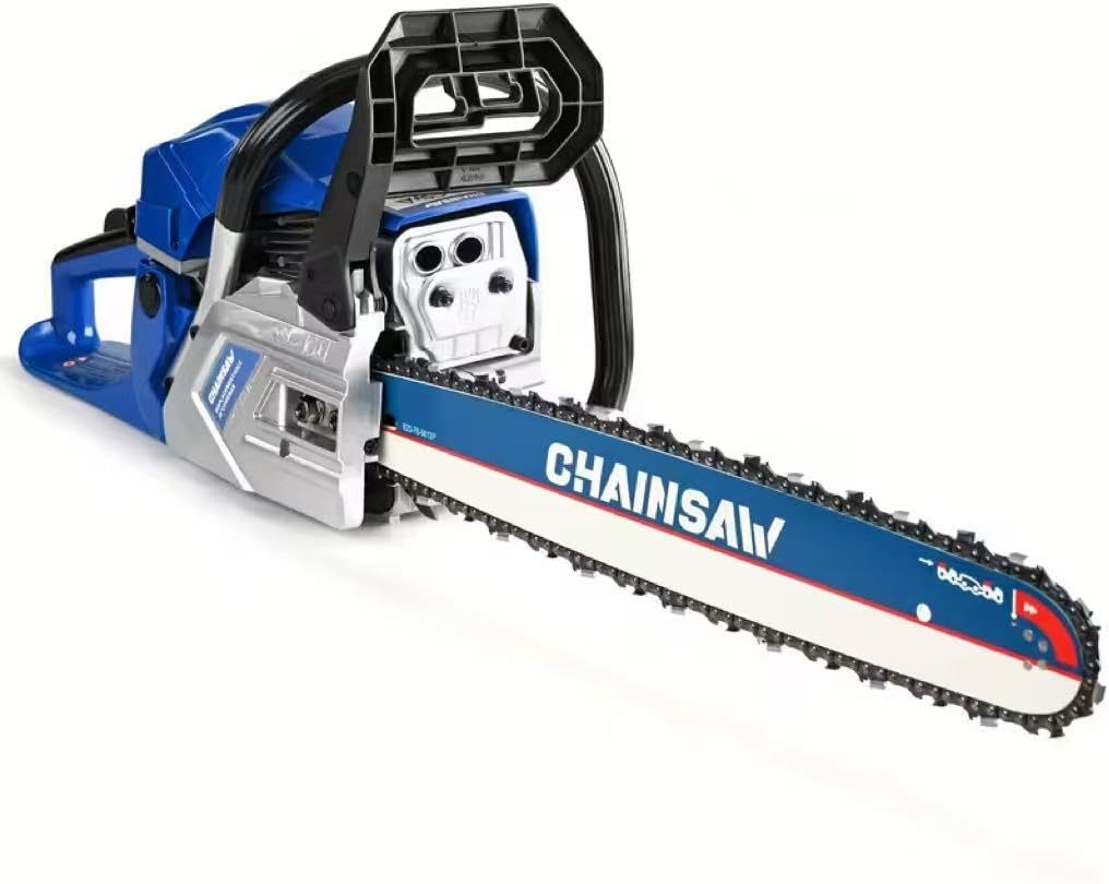 Gasoline Chainsaw 20 Inches 62CC Gasoline-Powered Chainsaw 3.4 Horsepower Two-Stroke Engine (Deep blue)