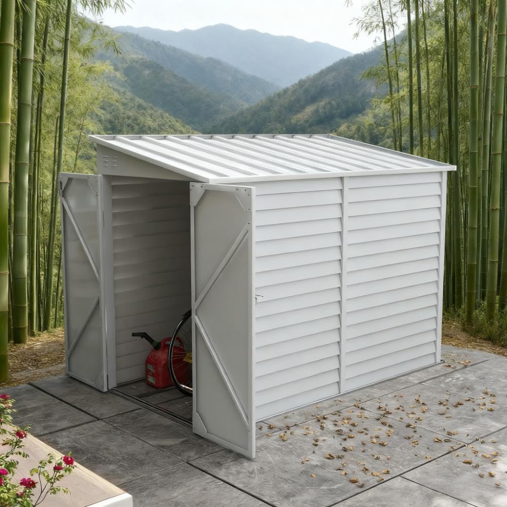 Outdoor Storage Shed Waterproof Metal Garden Tool Bike Sheds Kit with Foundation, Lean to Shed, Backyard Storage Building Cabinet for House,White