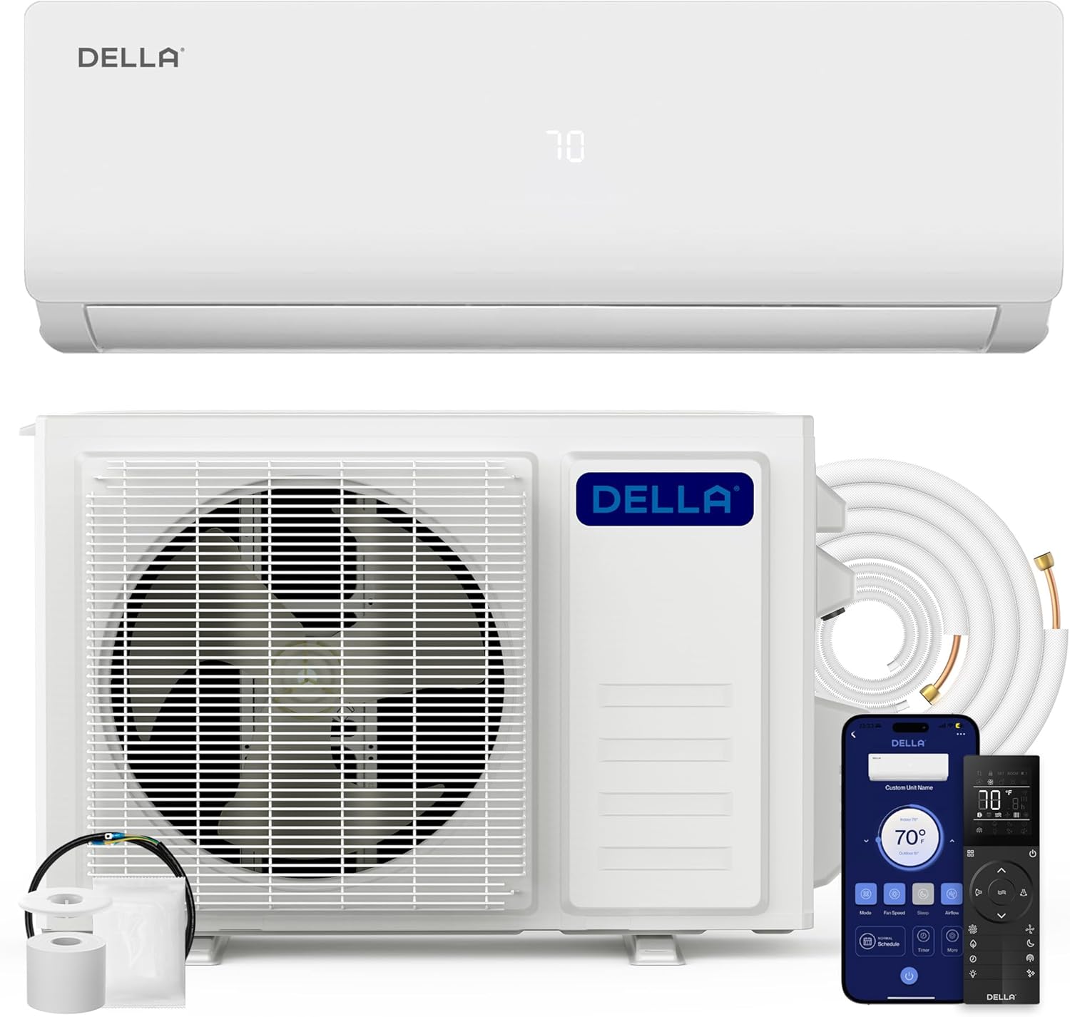DELLA Vario Series 12000 BTU Mini Split AC, Work with Alexa and Wifi, 20.5 SEER2 Cools Up to 550 Sq.Ft, Energy Efficient, 115V Ductless Inverter System, Pre-Charged Heat Pump and 16.4ft Kits