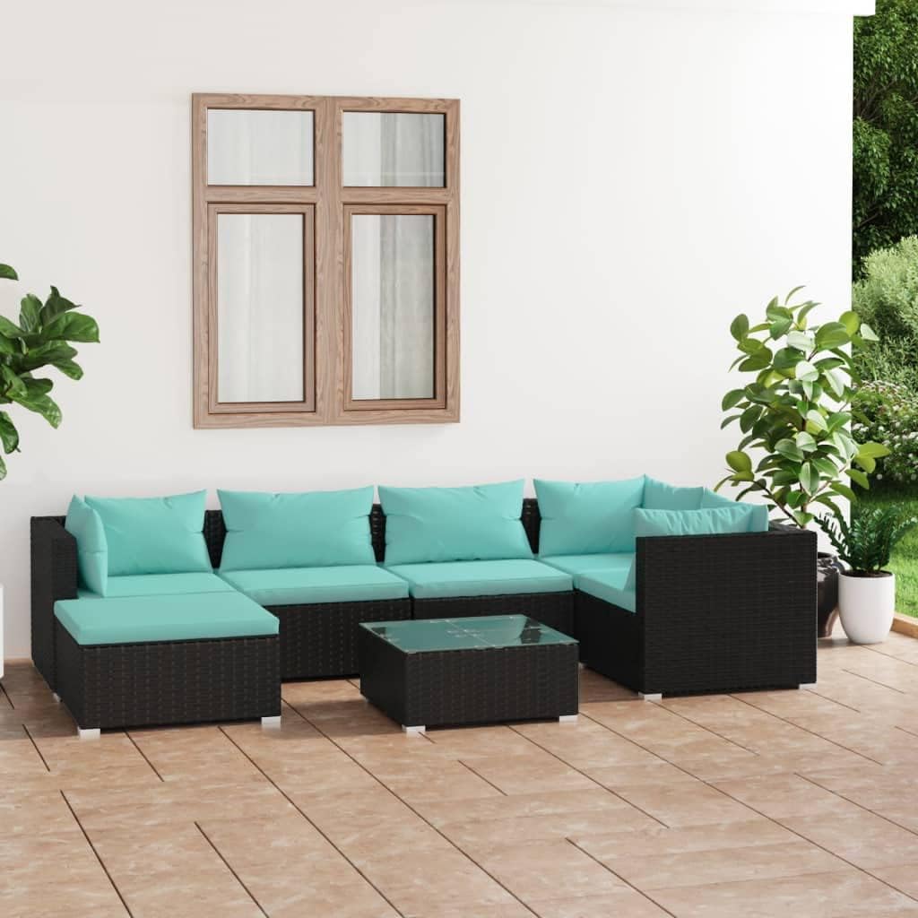 7 Piece Patio Lounge Set with Cushions Poly Rattan Black,Modular Outdoor Patio Lounge Set with Cushions for Enhanced Relaxation and Comfort Patio Furniture Sets, Outdoor Furniture Sets