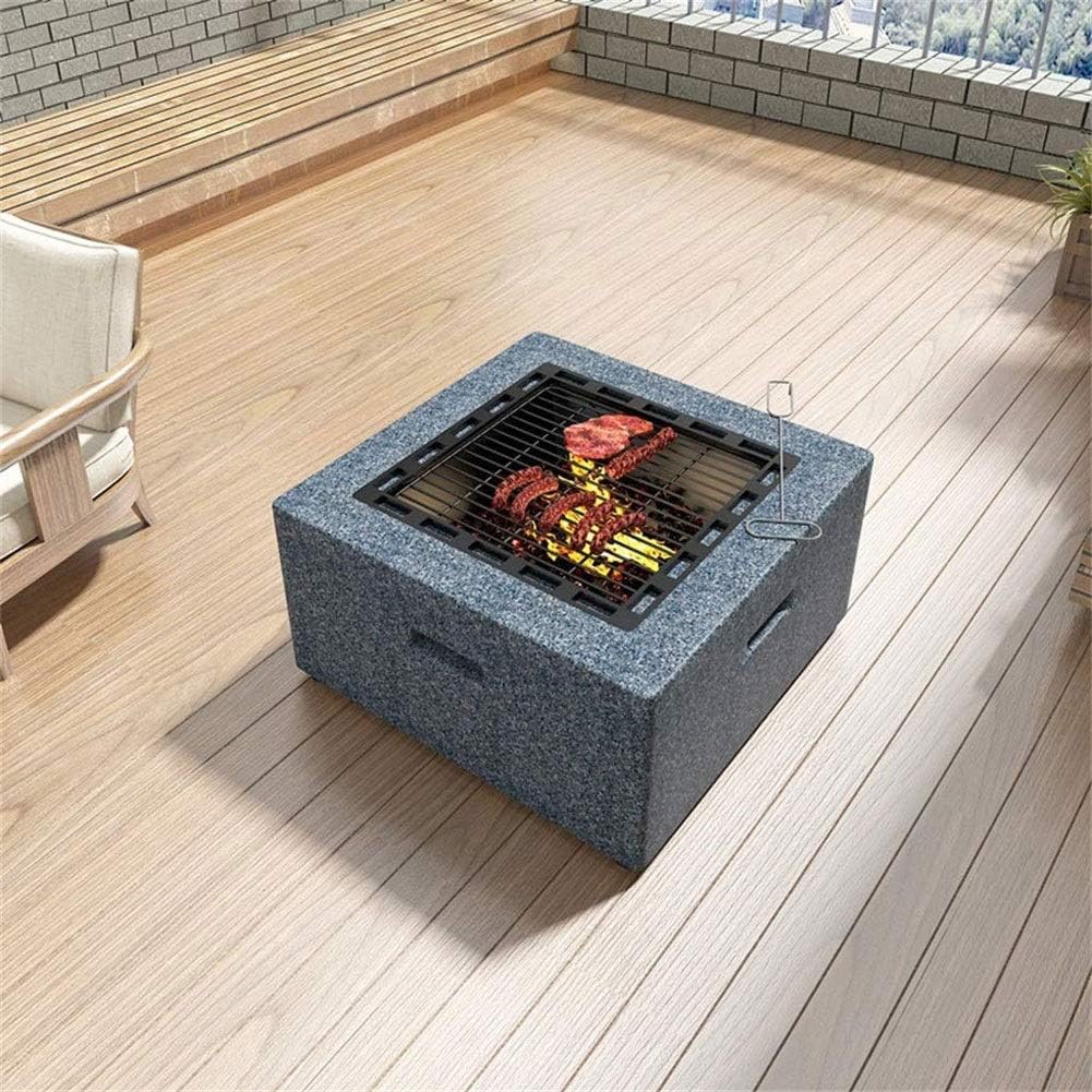 Firepit Home Fire Pit Table Outdoor with BBQ Grill Shelf, Multifunctional Garden Terrace Fire Bowl Heater/BBQ, Square Fireplace