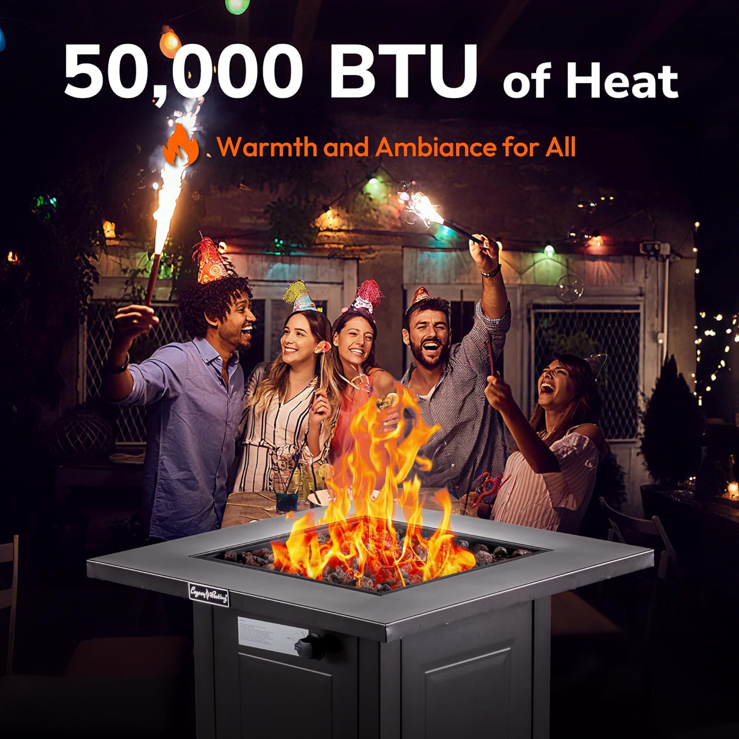 Hexago 28 Inch Propane Fire Pit Table, 50,000 BTU Square Outdoor Gas Fire Table with Lid & Lava Rocks, Auto Ignition, ETL Certified, for Patio, Backyard, Garden & Deck