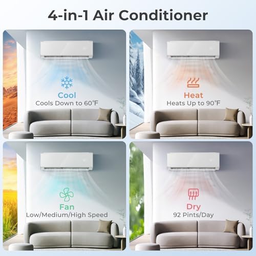 RELAX4LIFE Wifi Enabled Mini Split AC/Heating System, 12000BTU Ductless Air Conditioner & Heater w/Heat Pump, Remote, Cools up to 750 Sq.Ft, Installation Kit, 22 SEER2 208-230V Inverter Split AC Unit