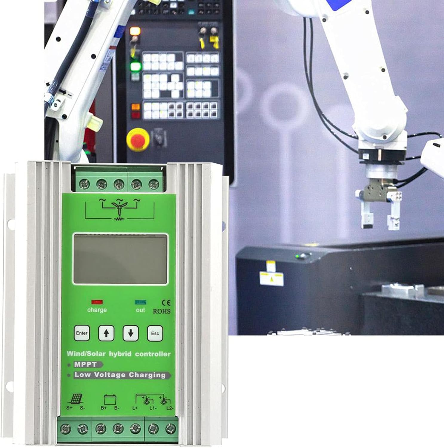 Hybrid Charge Controller 12 / 24V with LCD Display, 600W Wind 300W Solar, MPPT Boost Charge - High Efficiency, All - Round Protection, Ideal for Solar Panels and Wind Turbines