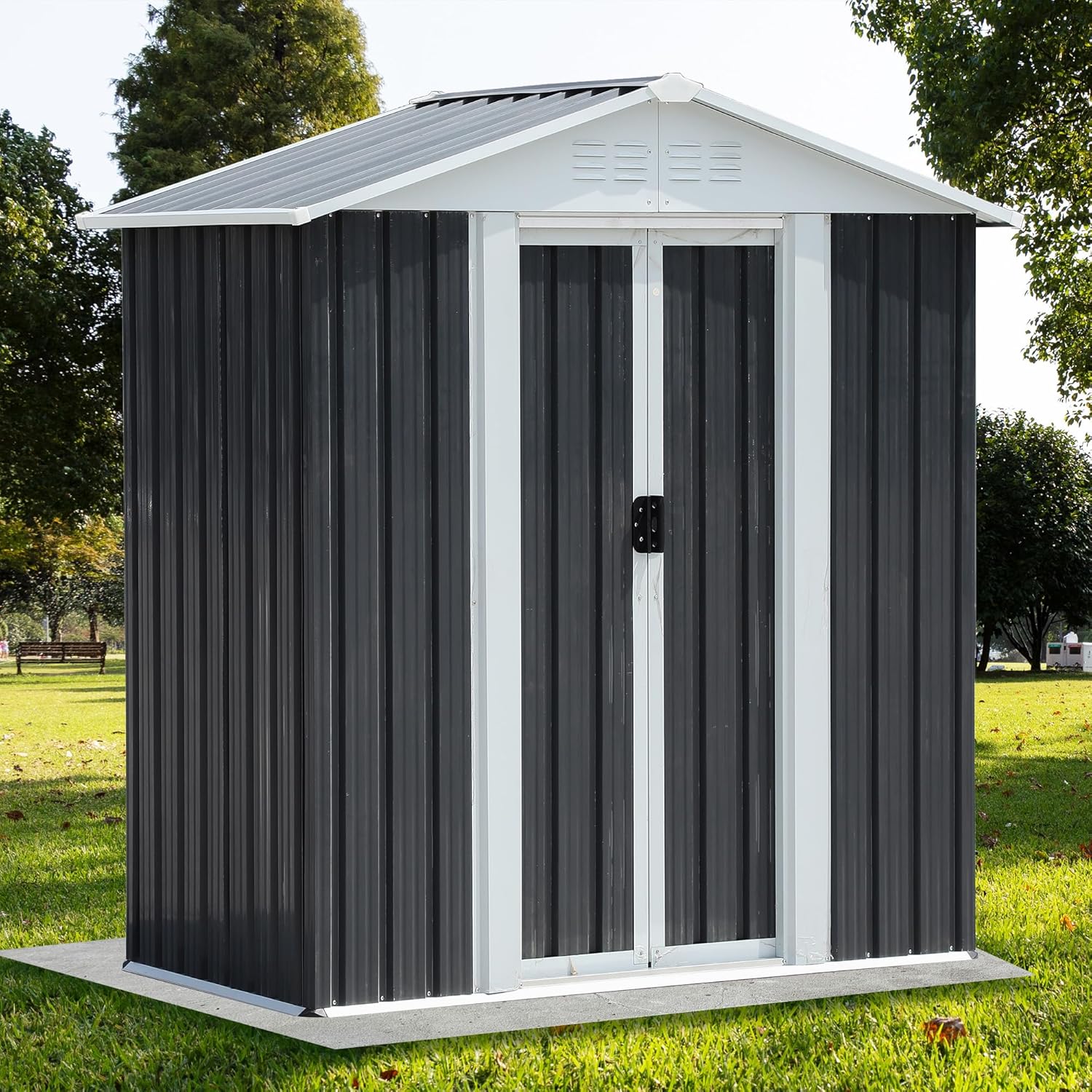 Outdoor Storage Shed 5 x 4 FT Lockable Metal Garden Shed Steel Anti-Corrosion Storage House with Single Lockable Door for Backyard, Patio Lawn and Outside Use (5X3 FT（Grey4）)
