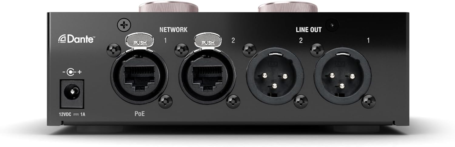 Focusrite RedNet AM2 Stereo Dante headphone amp and line out interface with PoE (Power over Ethernet)