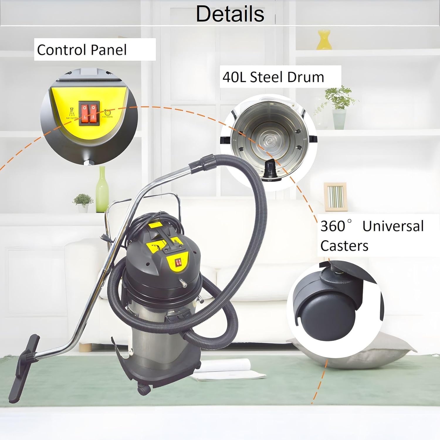 Carpet Extractor Machine 40L 3 in 1 Stainless Steel Carpet Cleaning Machine for Sofa Cleaning 110V 1000W