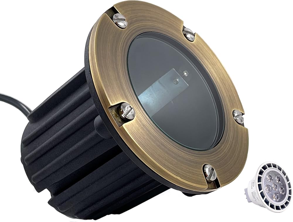 LED Spot Lights Outdoor Landscape Lighting Well Lights 173 - Solid Brass In Ground Light with 7W LED Bulb Security Landscape for Bright Long Lasting Home Garden Patio Pool Area Deck Lighting