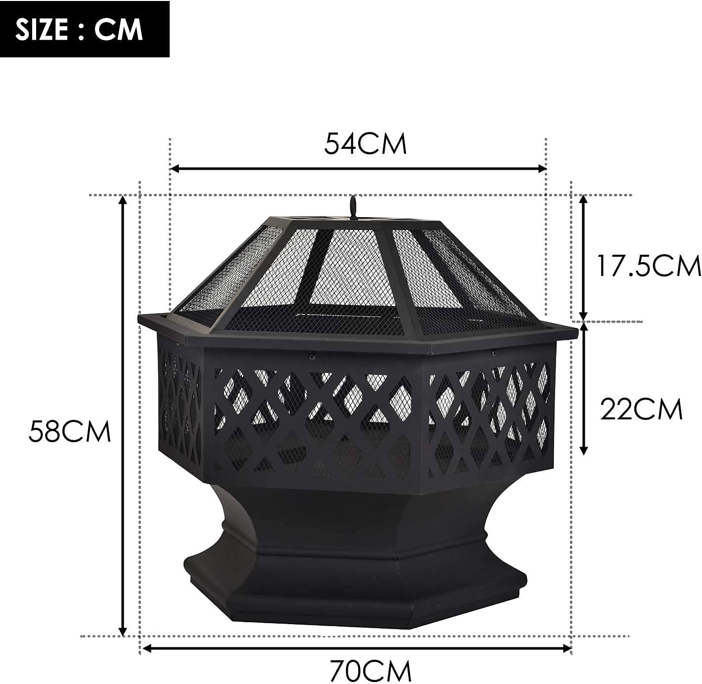 Iron Fire Pits with Poker for Garden,Hexagonal Shaped Metal Fire Pit Garden Stove with Spark Screen and Fireplace Cover for Outdoor Patio Backyard Camping Poolside