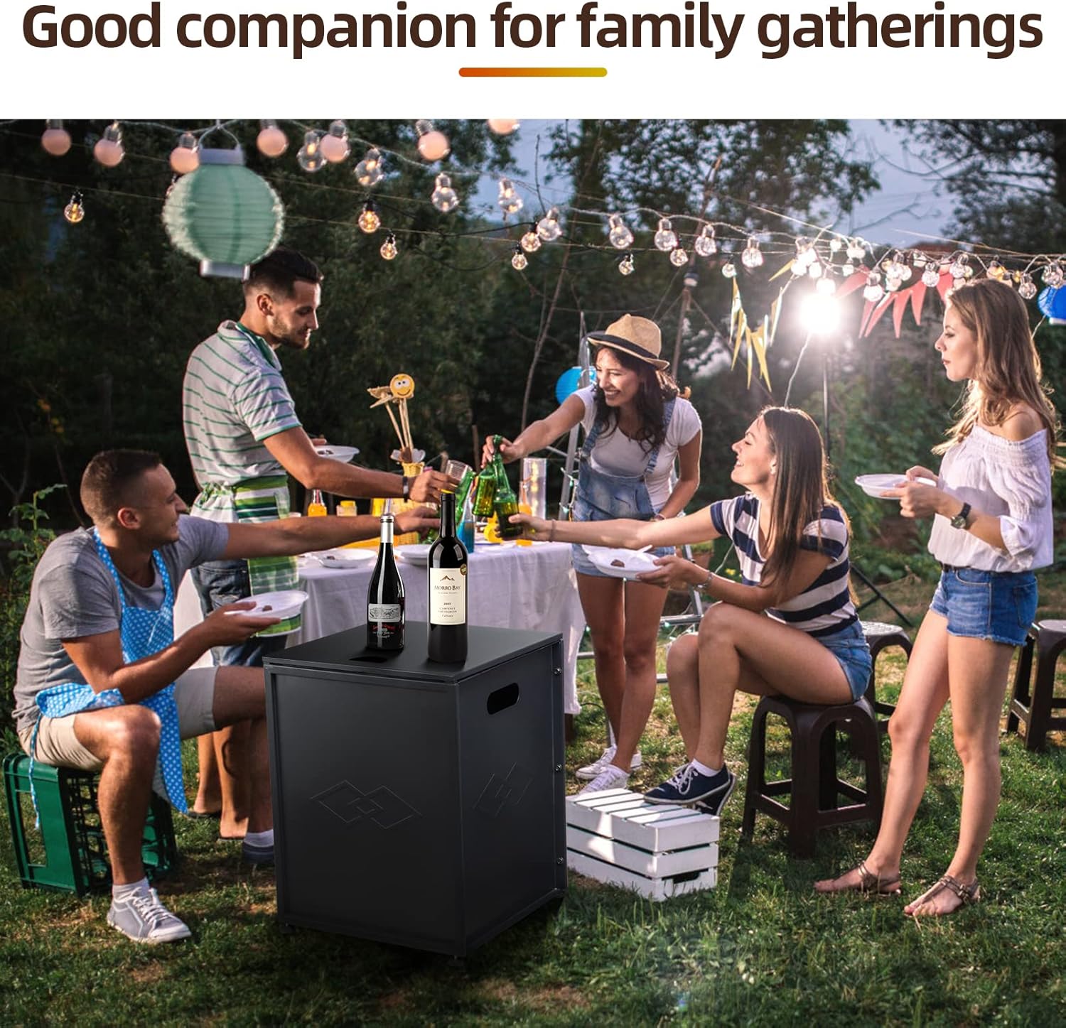 Propane Tank Cover Table for Gas Fire Pits, 16-Inch - Stylish Hideaway Table for Outdoor Living Space, Fits 20-Pound Tanks, Black