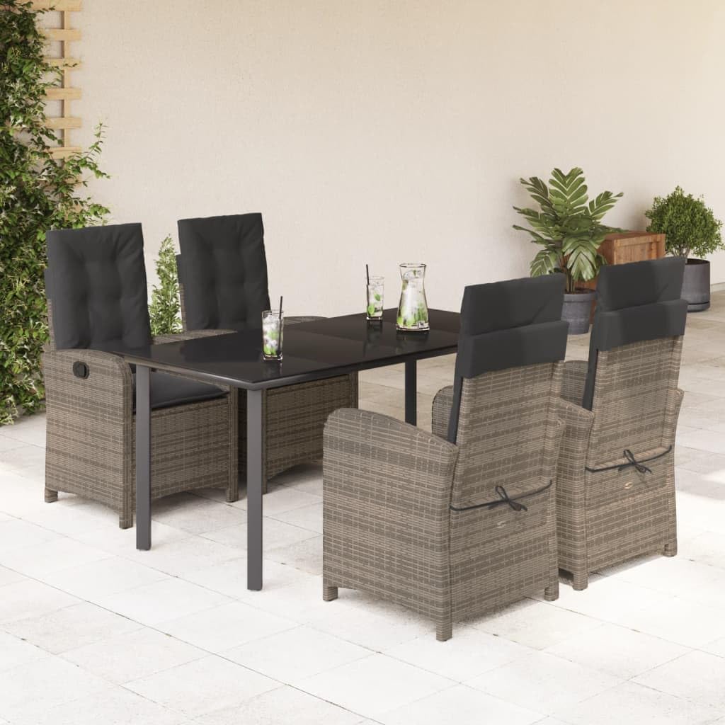 5 Piece Patio Dining Set with Cushions Gray Poly Rattan Garden Furniture