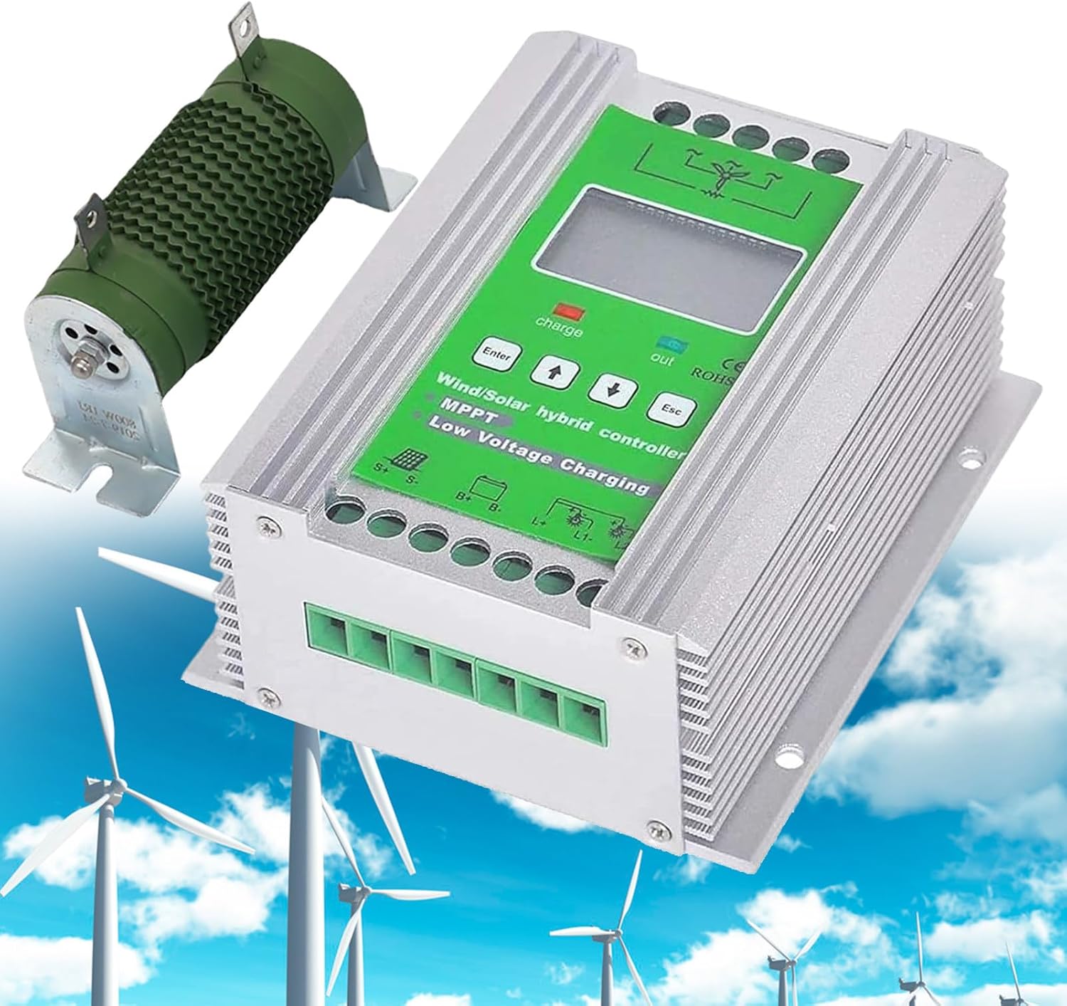 Wind Solar Hybrid Charge Controller, MPPT, 12V 24V 48V, LCD Energy Charge Controller, 6000W Wind 8000W PV Solar, for Wind Turbine, Solar Panel, Wind Solar Supplementary System,24V