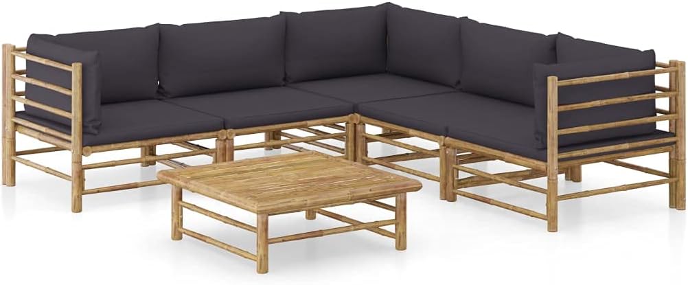 6 Piece Patio Lounge Set with Dark Gray Cushions Bamboo,Bamboo Patio Lounge Set: Comfort and Style for Your Outdoor Relaxation Patio Furniture Sets, Outdoor Furniture Sets