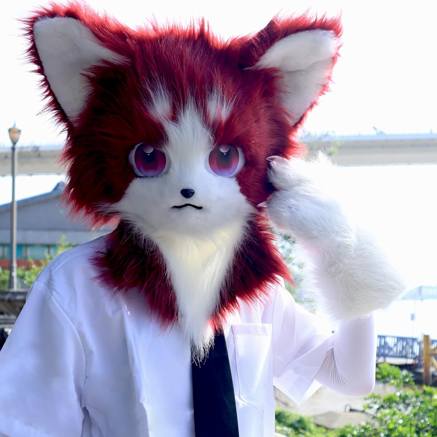 Animal Cat Fursuit Head Mask Furry and Therian Paw Gloves Set for Halloween Cosplay Costume Accessories