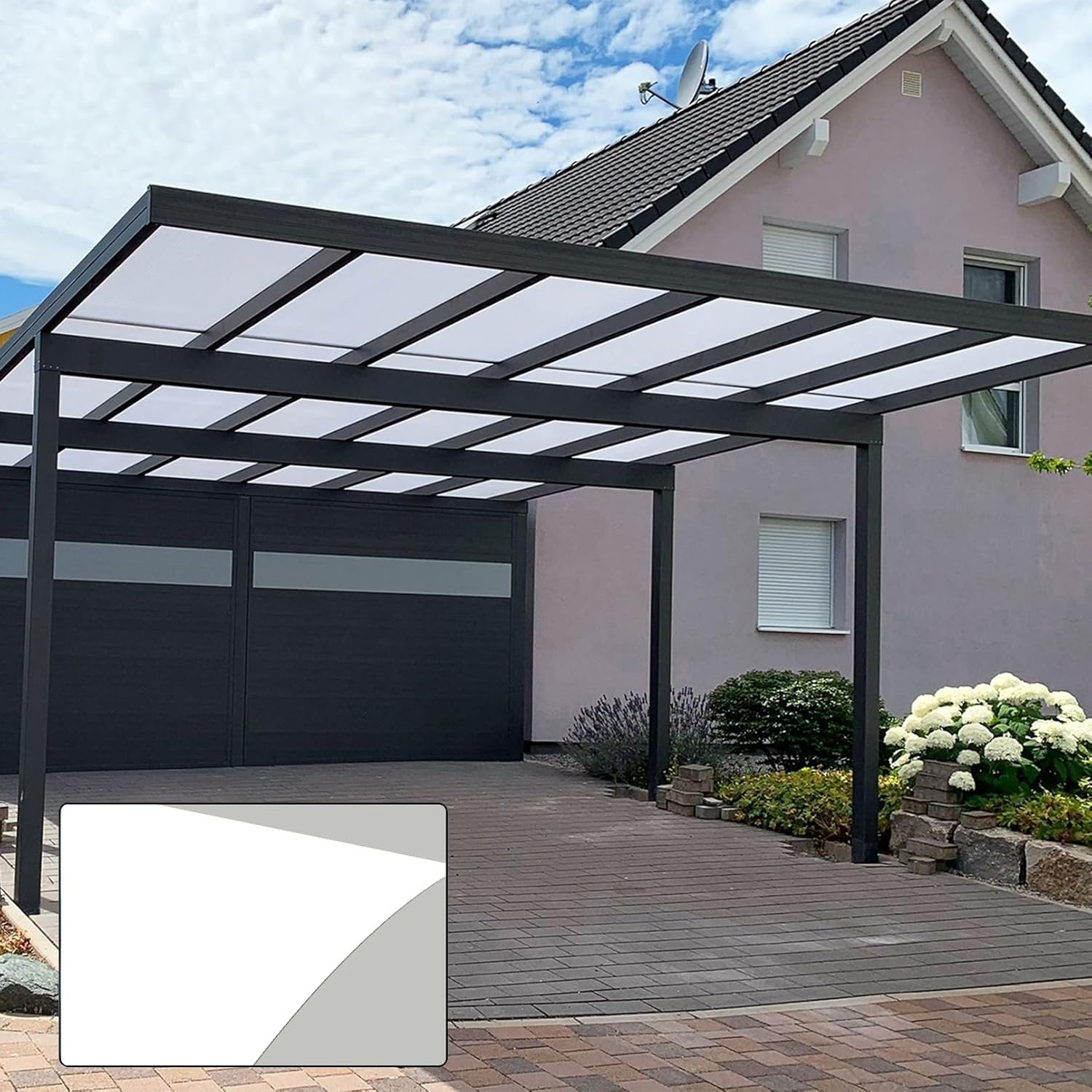 2mm Polycarbonate Sheet Greenhouse Roofing Canopy Panel Outdoor Insulation Daylighting Roof Carport Patio Garden Porch Sunroom Cover Protection Plastic Covering for Sun Snow Rain(White,3.3x65.6ft)