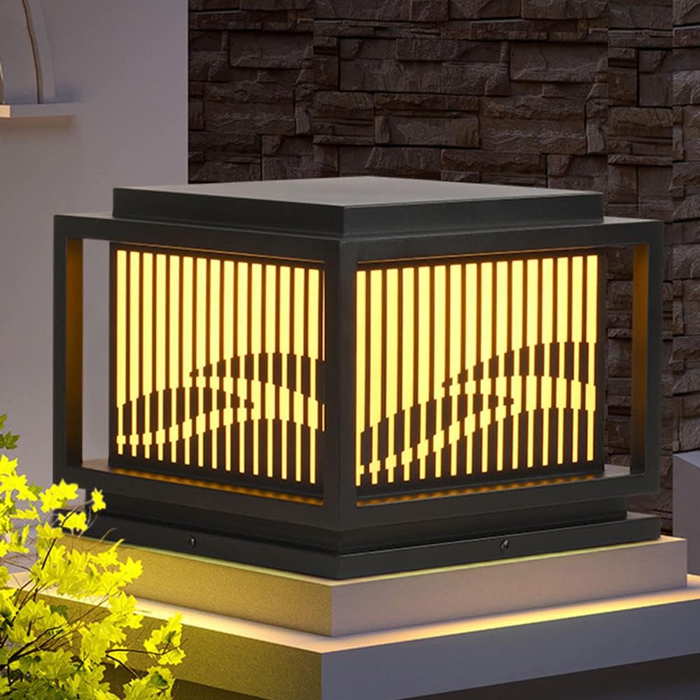 Outdoor Waterproof Lawn Post Light Fixture Pier Mount Vintage Post Lamp Fence Post Deck Lighting Modern Yard Entry Outdoor Column Lights for Garden, Patio, Pathway (1 Pack, Black)