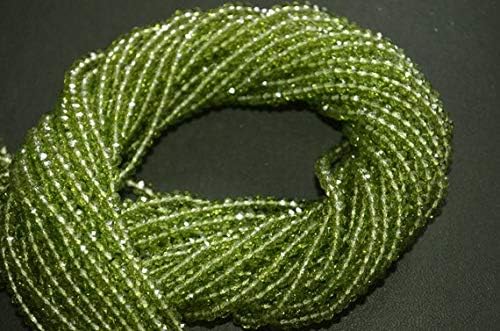 13 inch natural beads strand of 3-3.5mm faceted rondelle peridot gemstone beads for DIY jewelry - necklace, bracelet, earring, ring.