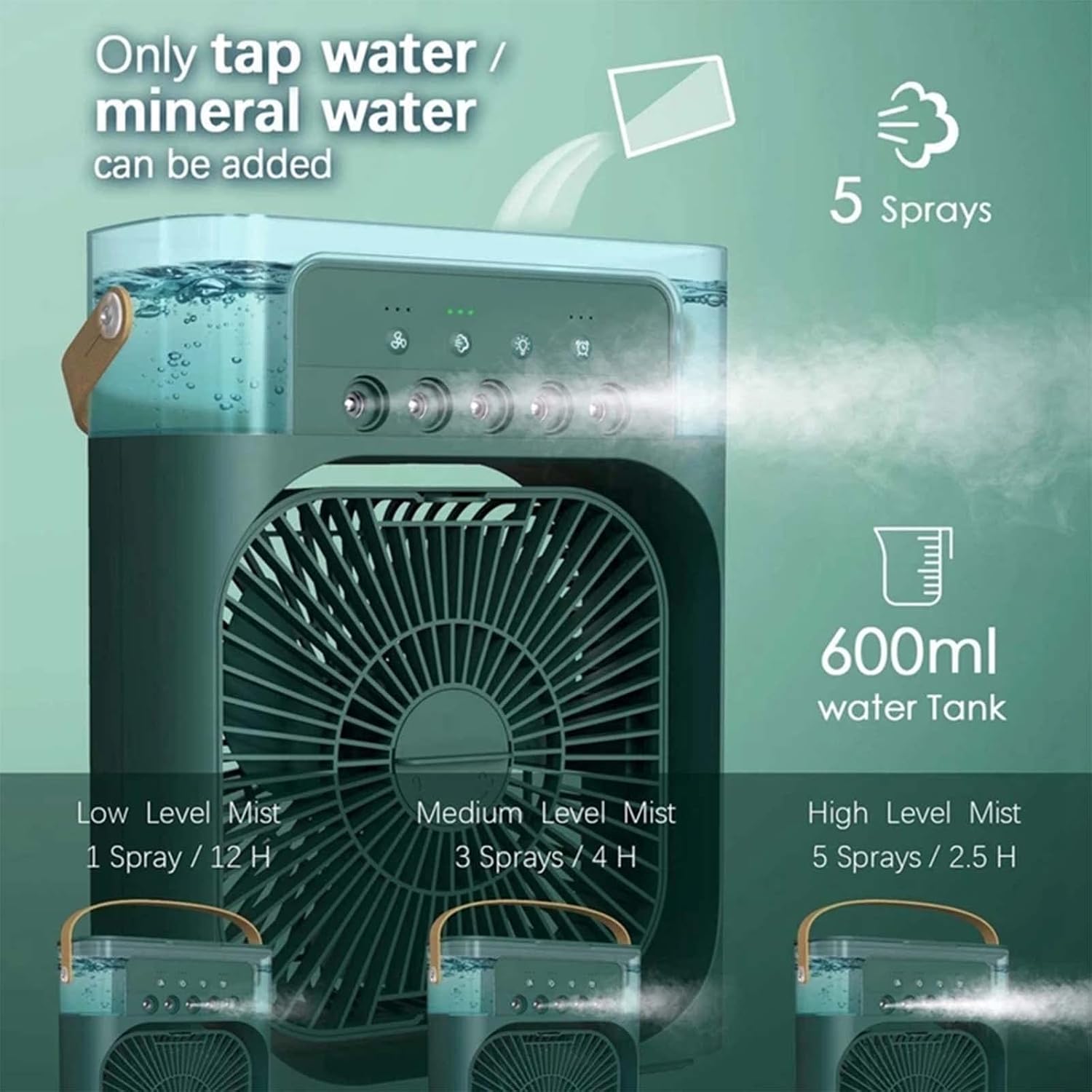 Portable Air Conditioning Fan, Usb Night Light Air Cooling Humidifier, Mini Evaporative Cooler, 3 Adjustable Wind Speeds, Low Noise Energy-saving Desktop Air Conditioner (Blue)