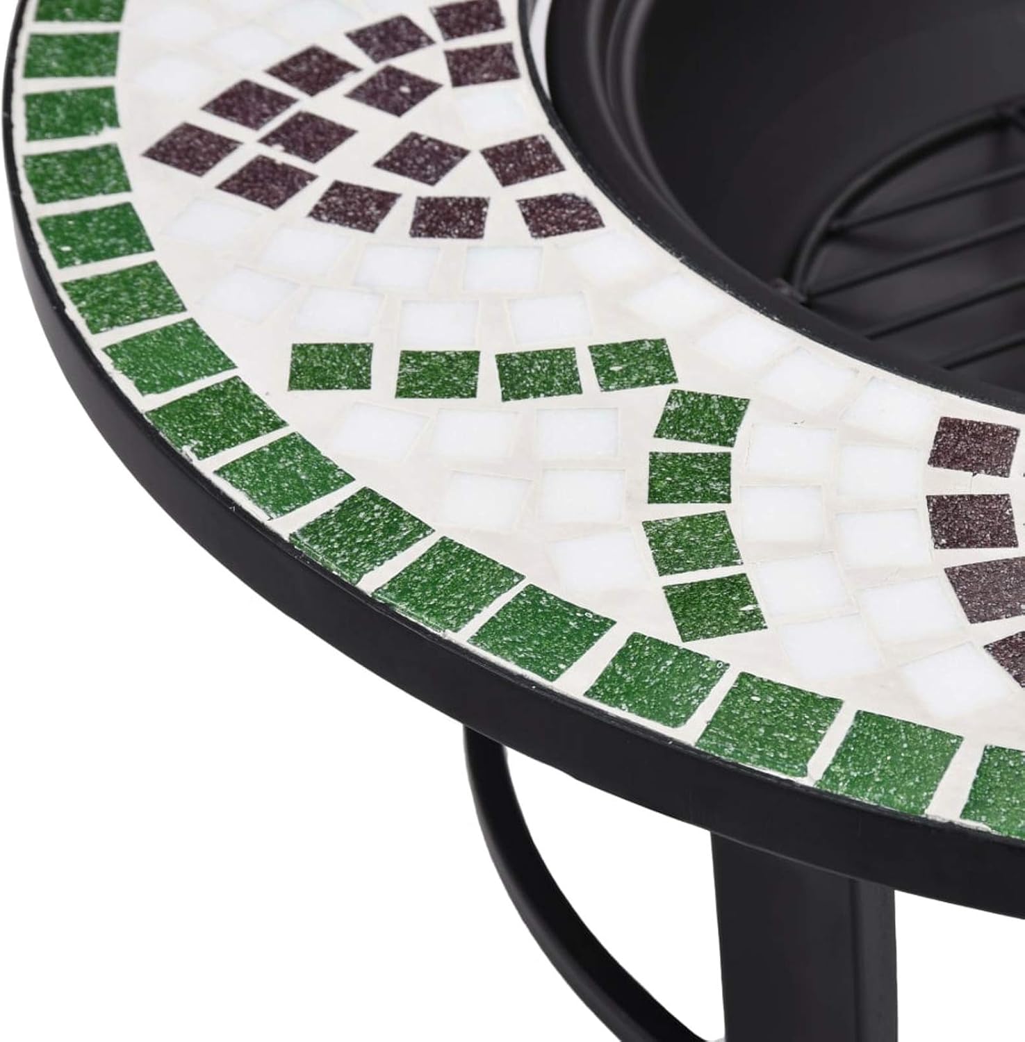 Mosaic Fire Pit, Green Ceramic 26.8 Inch Steel Fire Bowl with Tabletop and Grid, for Garden and Patio Warmth and BBQ