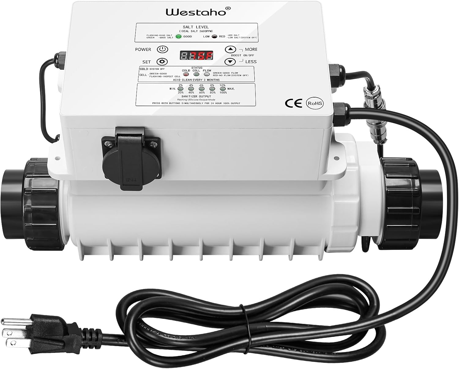 Salt Chlorine Generator, Westaho Salt Chlorination System for Inground Pools up to 40,000 Gallons, Includes Pump Timer, USA-Made Titanium Cell (10,000-Hour Lifespan), Pump Socket, 1.4 lb CL Output