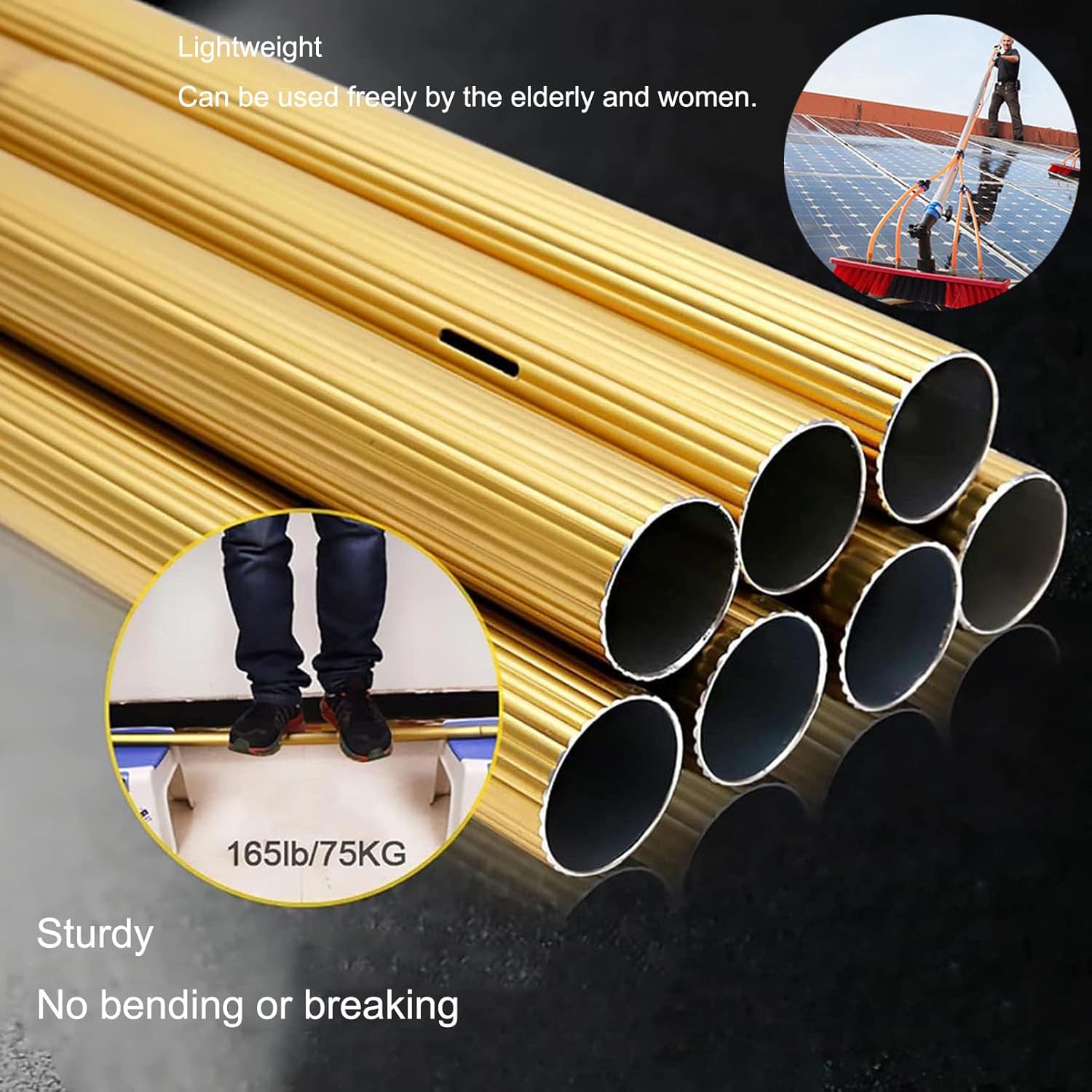 20FT Window Cleaning Pole Kit Water/Hose Fed Pole with Cleaning Brush Equipment for Photovoltaic and Solar Panels Conservatory Roof Cleaner