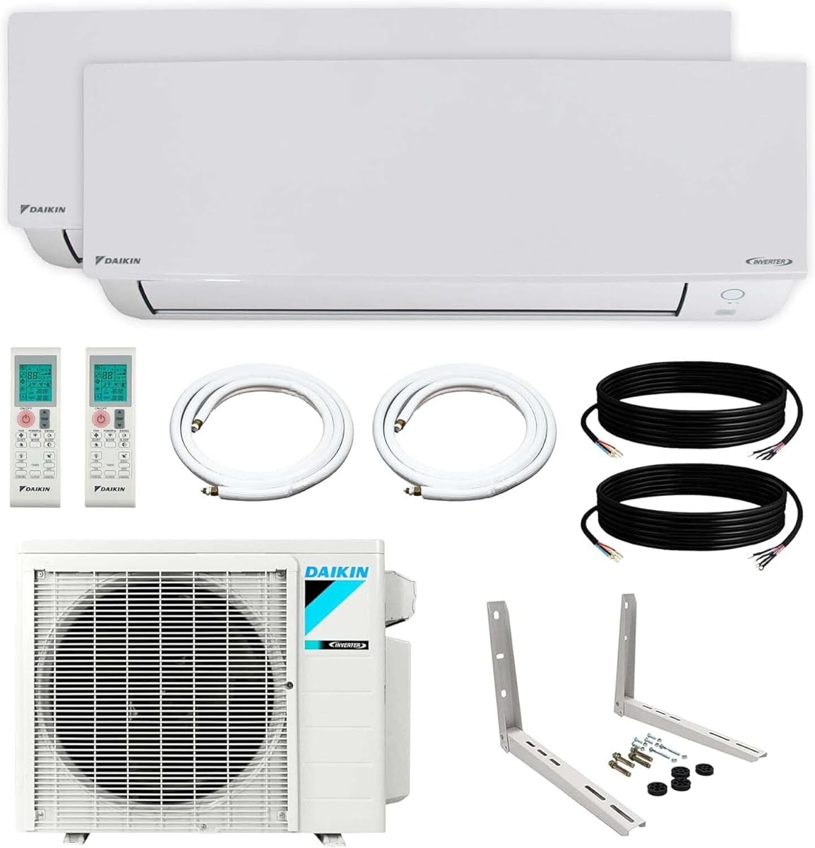 Daikin 2-Zone (9,000 BTU + 9,000 BTU) CIRRA Series Mini Split Air Conditioner Heat Pump System with Maxwell 15 ft. Installation Kit and Wall Bracket