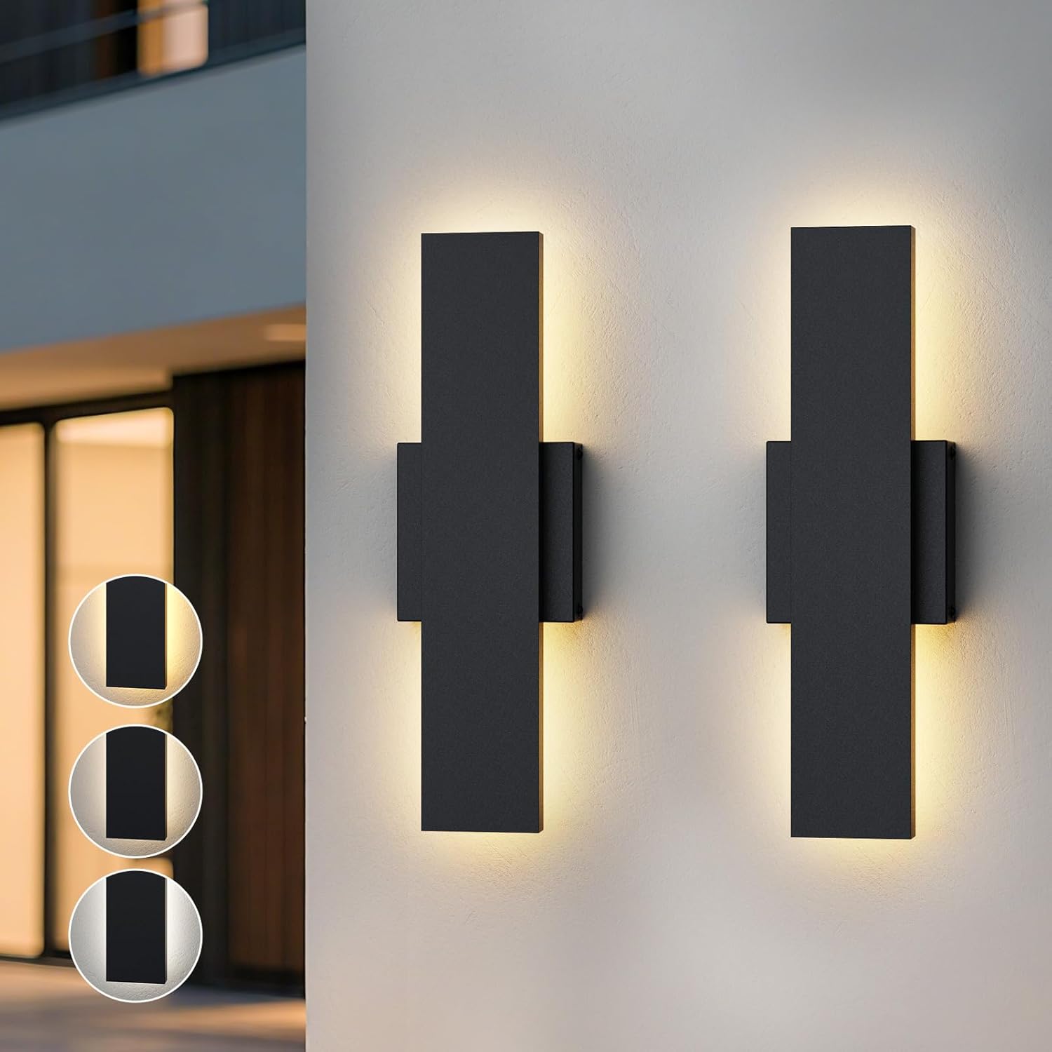 2 Pack LED Modern Outdoor Wall Lights Dimmable 3-Color Temperature 15.7in Exterior Lighting Fixtures IP65 Waterproof Outside Lights for House Hallway Garage Patio