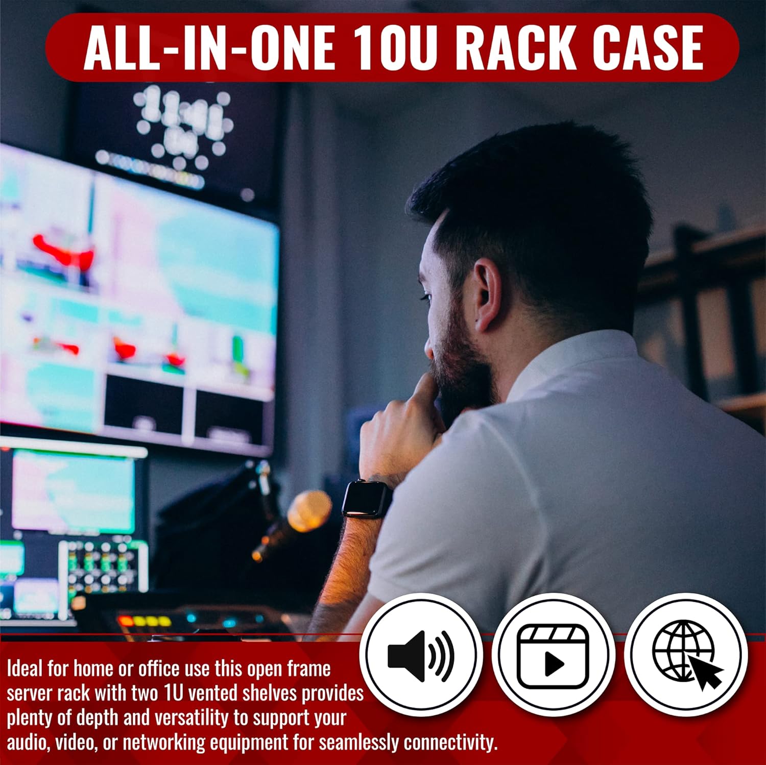 10U Server Rack Heavy Duty Open Frame Network Rack Mount 19 Inch - Wall Mount or Floor Standing IT Equipment Cabinet - 400lbs Capacity Networking Data Center Rack with 2 Vented Shelves - Vivlly