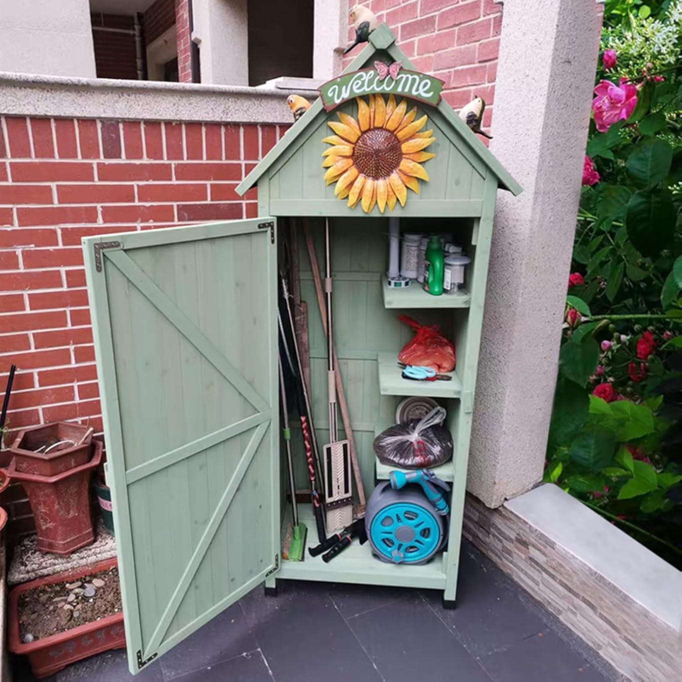 Safety Certification Outdoor Storage Sheds, Large Solid Wood Garden Houses, Big Space Waterproof Tiny House, for Outdoor/Indoor, Backyard, Patio, Lawn