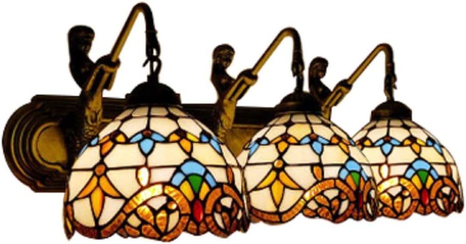 Wall Sconces Wall Lamp, Dome Wall Light Tif- fany Victorian Stained Glass Triple Lighting Fixture in Multi-Color Night Light (Orange)