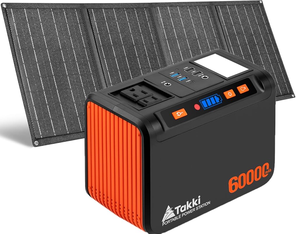 Takki Solar Generator 250W Portable Power Station with 40W Solar Panels 222Wh Pure Sine Wave Camping Lithium Battery Power Bank with AC 110V Outlet for Camping CPAP Home Use Emergency Outdoor
