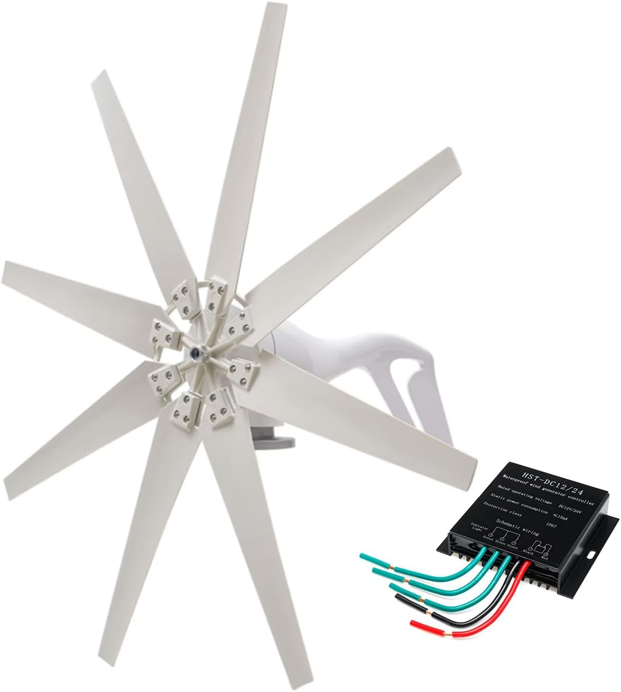 6000W 12V 24V 48V Renewable Energy Wind Turbine with MPPT Controller 8 Blades Wind Generator Kit for Solar Power Generation System Wind Turbine Generator