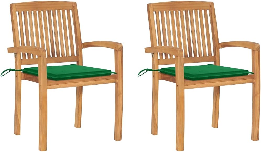 Patio Chair Patio Chairs 2 pcs with Green Cushions Solid Teak Wood