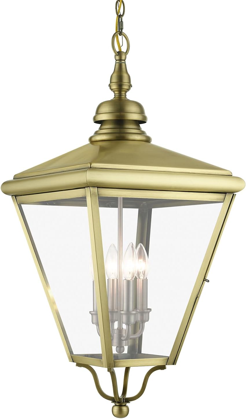 Livex Lighting 27378-01 Adams - 4 Light Extra Large Outdoor Pendant in Traditional Style-31 Inches Tall and 14.25 Inches Wide, Finish Color: Antique Brass/Brushed Nickel
