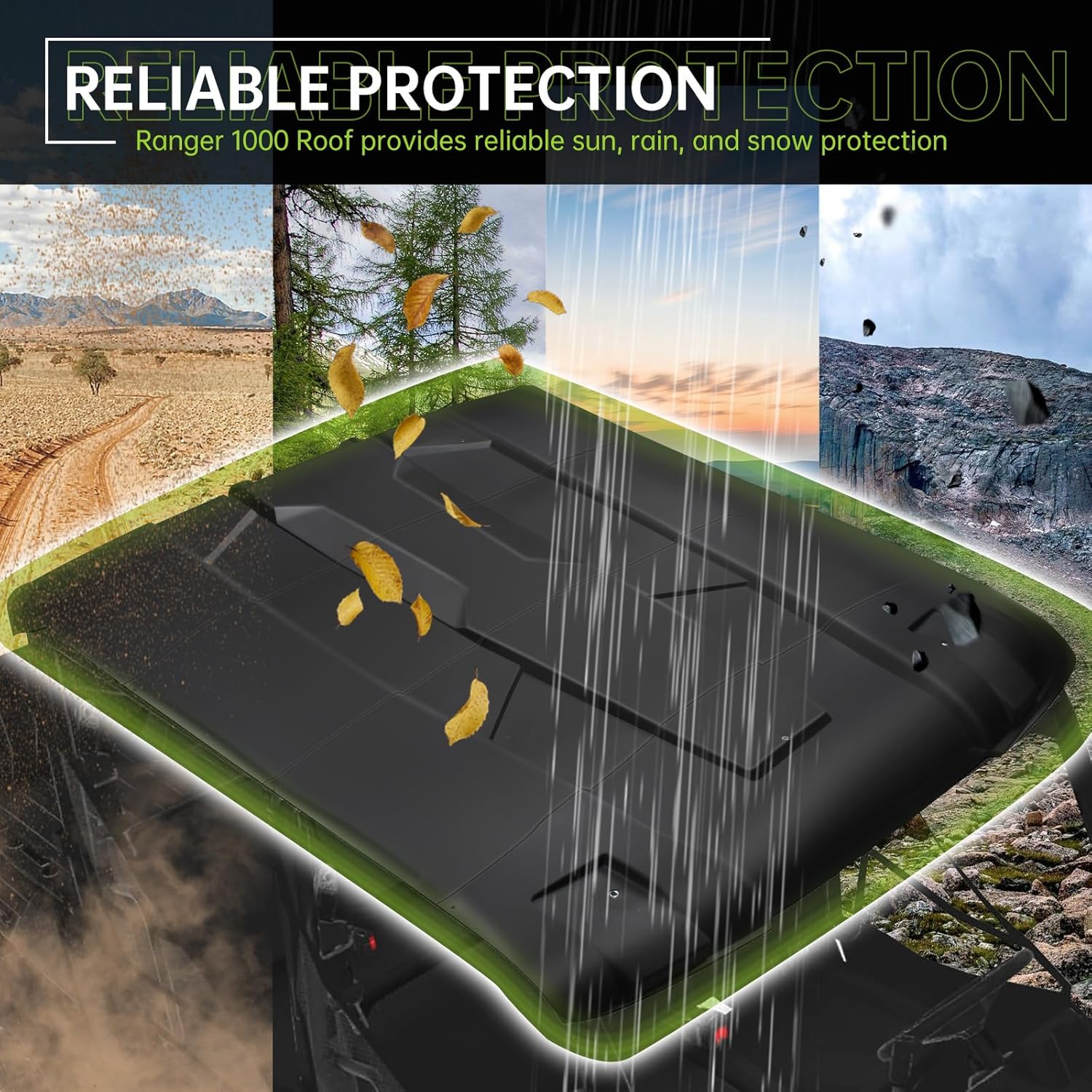 Roof Top for Ranger XP 1000 Crew, 4-Piece Combined Sport Roof Compatible with Polaris Ranger Crew XP 1000 2017-2024 Accessories Replace #2889223 Dustproof Resistant Hard Coat Poly Sun Visor