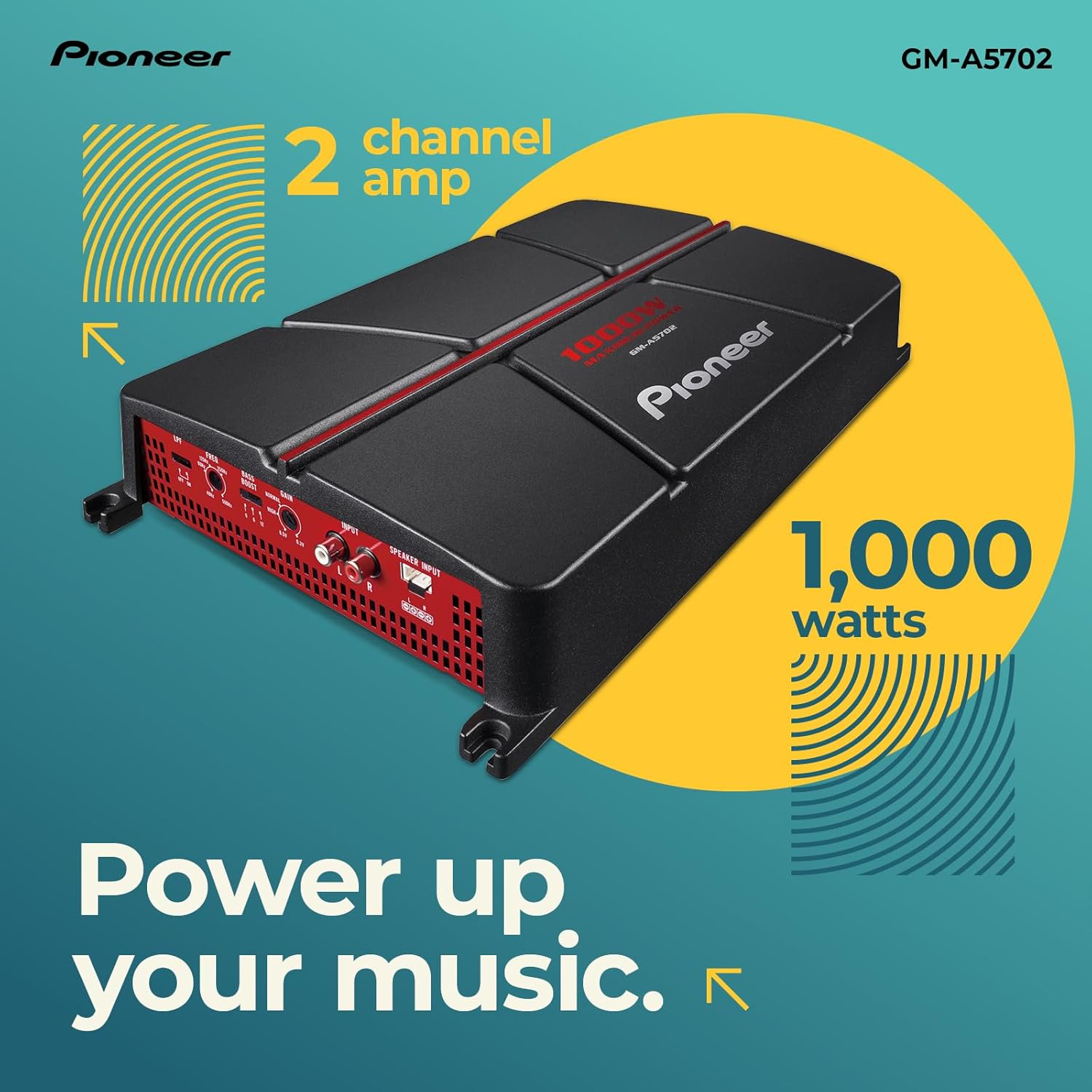 Pioneer GM-A5702 2-Channel Car Amplifier – 1000W Max, Class AB, Bridgeable Design, Bridgeable, Variable Filters, High Power