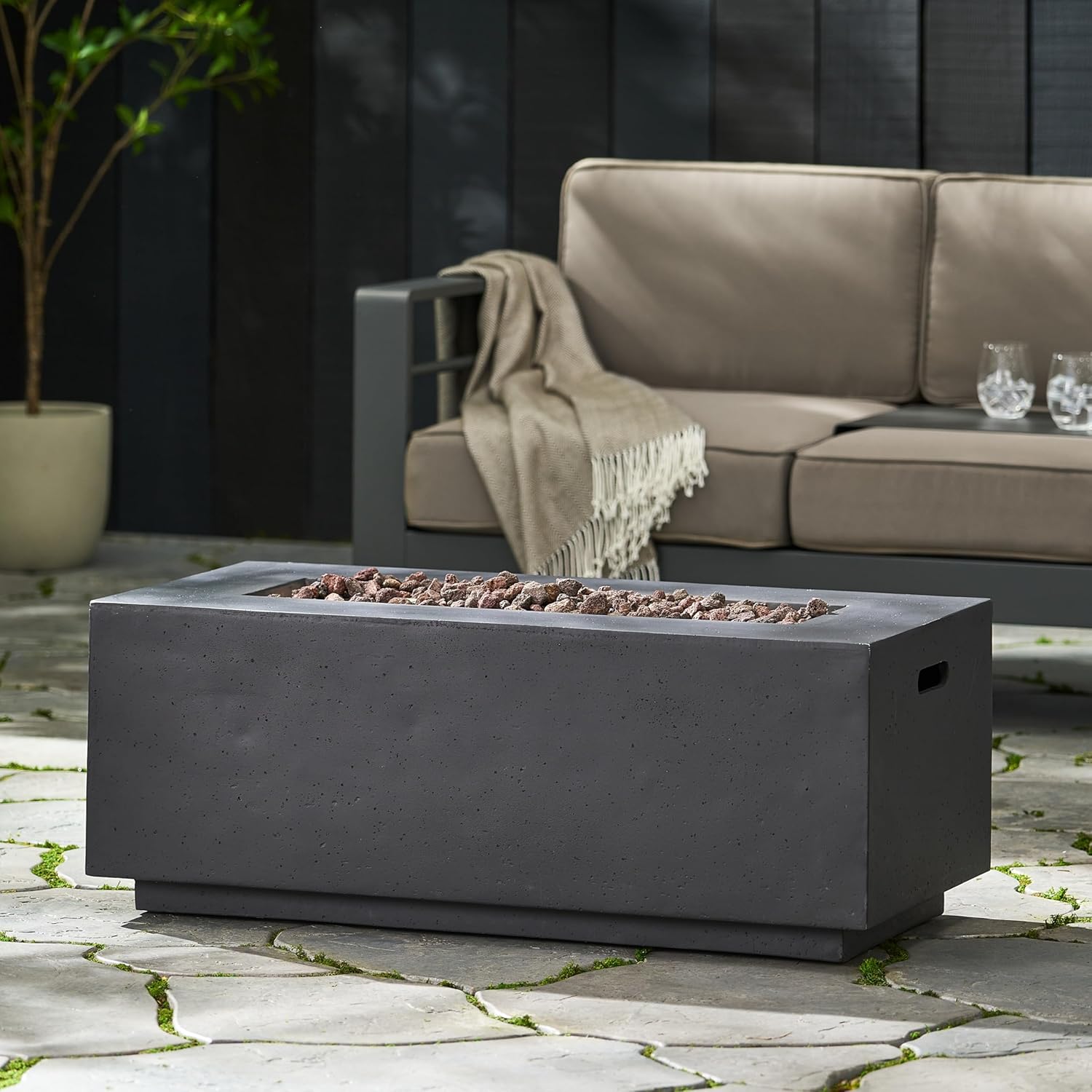 40 Inch Outdoor Propane Fire Pit, 40,000 BTU Rectangular MgO Concrete Firepit, Light Grey, for Patio, Backyard, Garden