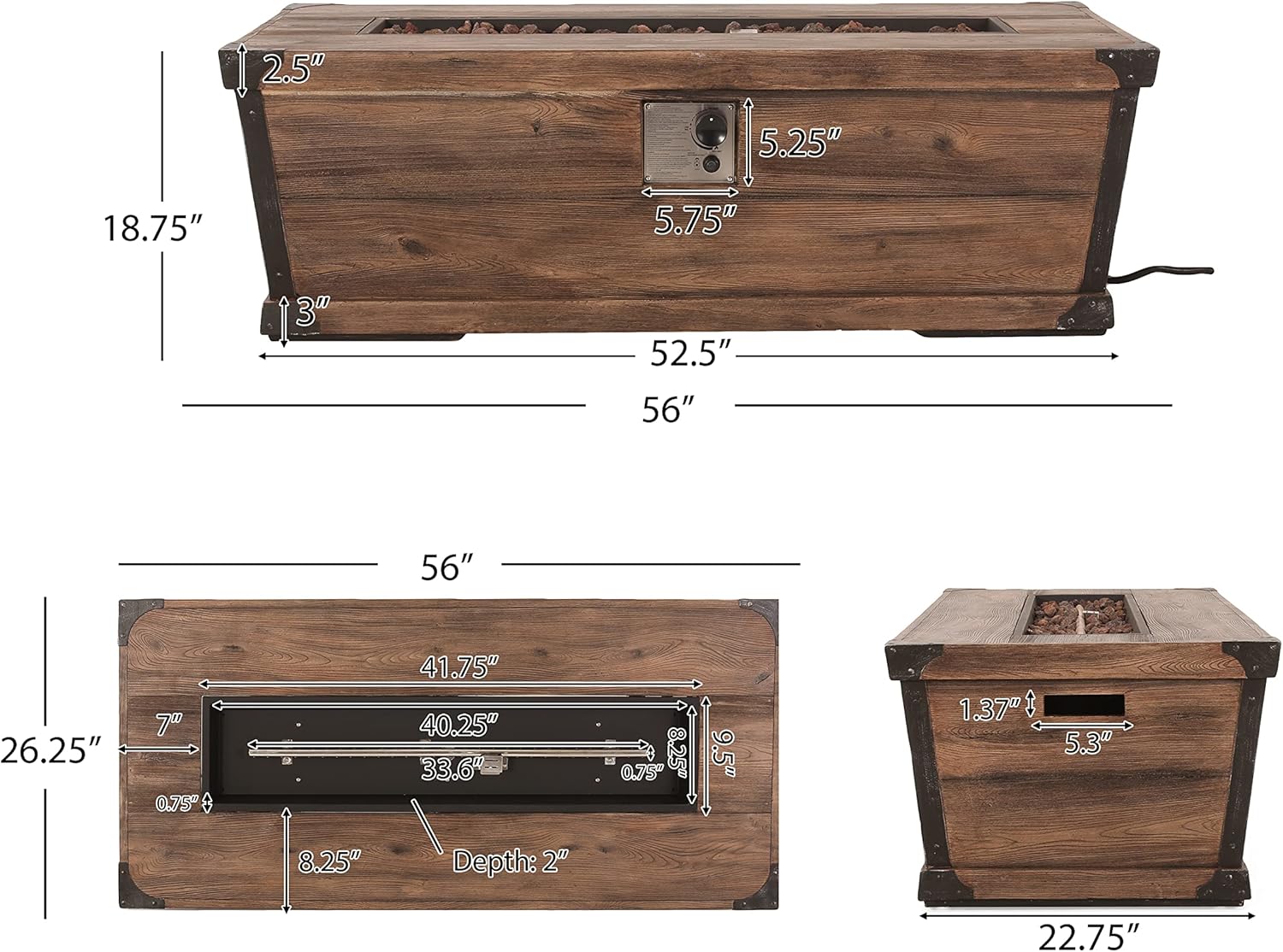 Christopher Knight Home Delany Outdoor 50,000 BTU Rectangular Fire Pit (No Tank Holder) - Lightweight Concrete - Brown