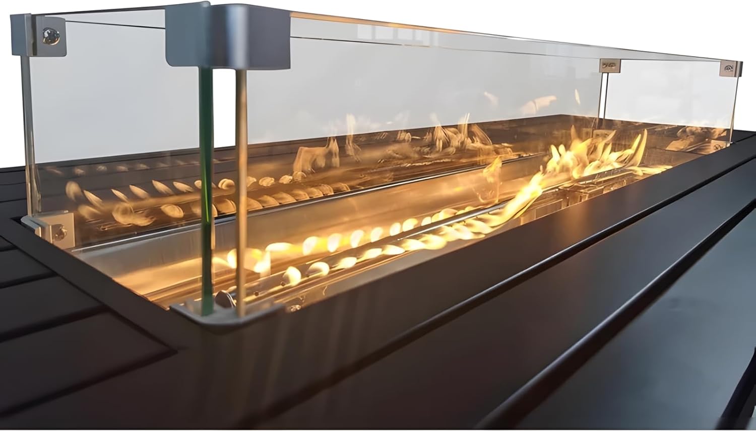 Penau Steel Propane Outdoor Fire Pit Table with Slatted Base & Accessories, 24 Inchs High, Black