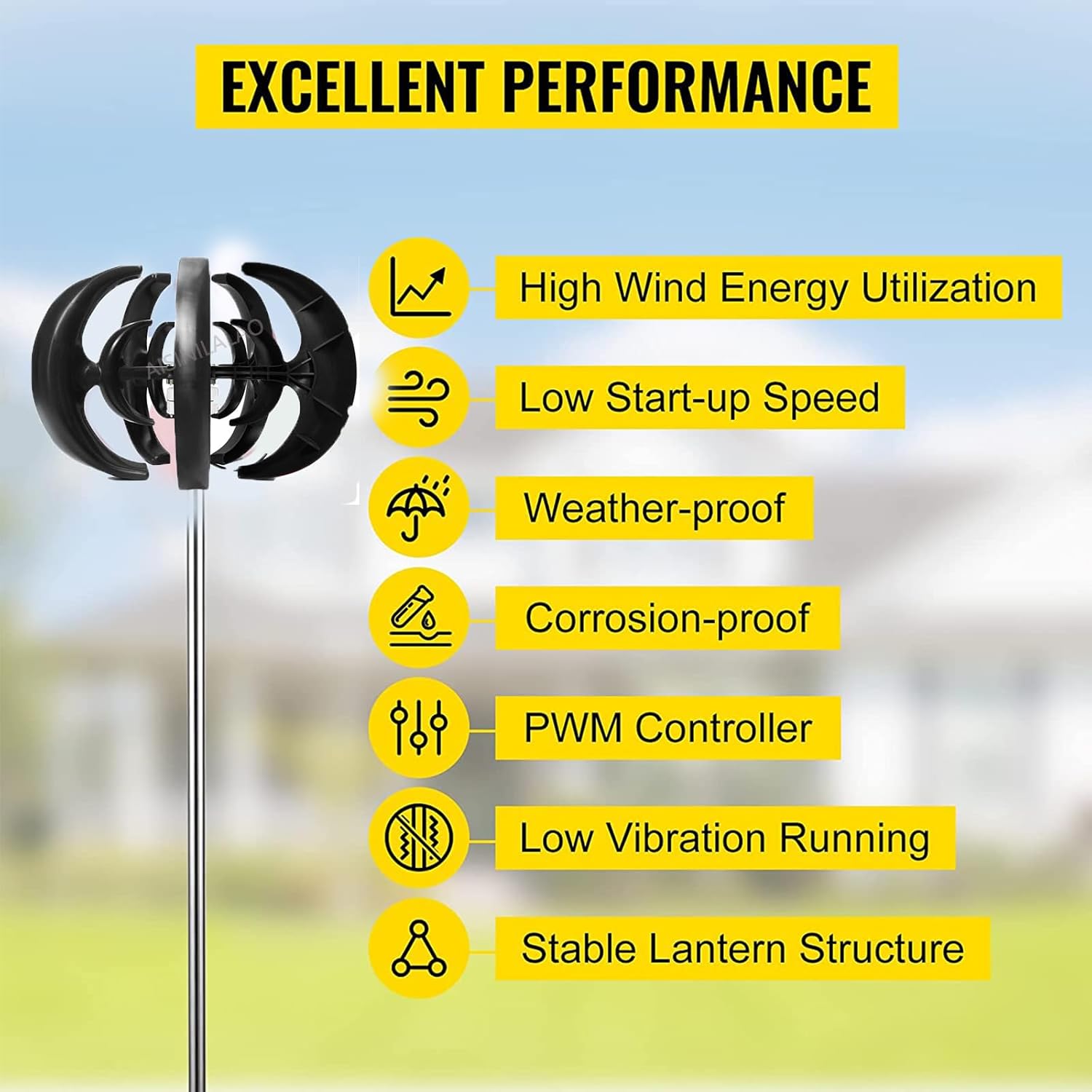 6000W Vertical Axis Maglev Wind Turbine Generator +12V 24V 48V Wind Power Small Wind Turbine Generator MPPT Controller for Home Use(Black,24V)