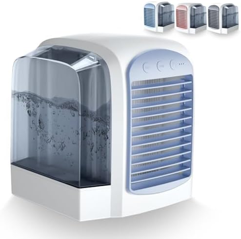 2025 Upgraded Portable Air Conditioner - 4-in-1 AC with Ice Mist Technology, 3 Speeds, 380ml Tank, Ultra-Quiet for Home, Office, Bedroom, Travel (Blue)