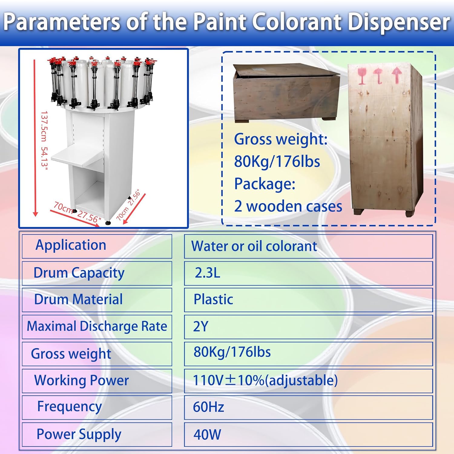 Commercial Paint Colorant Dispenser 2.3L Paint Color Tinting Machine 14 Stations with Dual-Pump Double-Gauge Lock Auto-Mixing Rotating Tray 110V Paste Mixing Machine for Water Oil Colorants